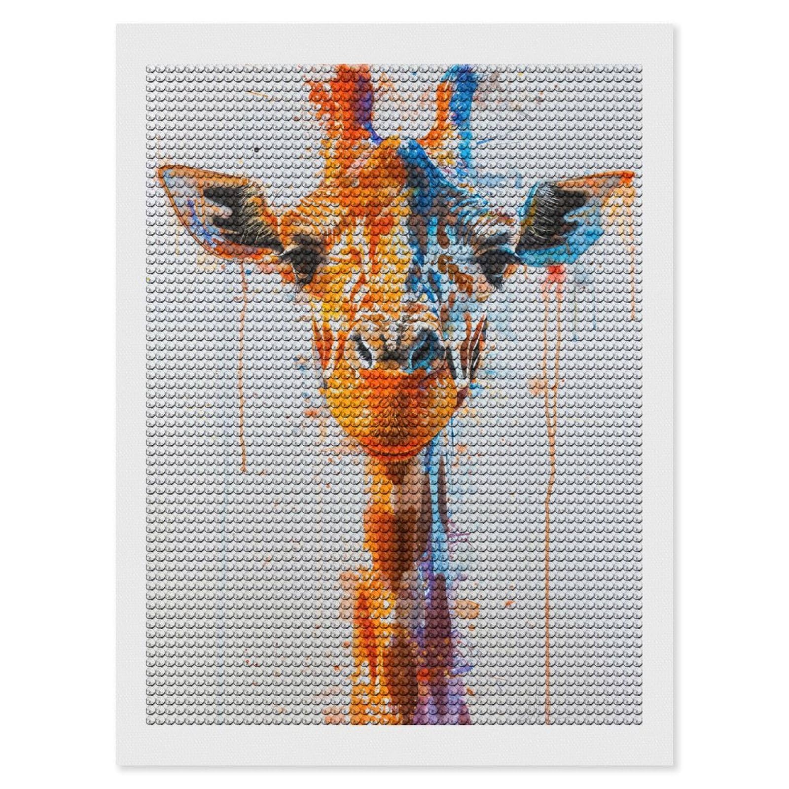 Junmoney Giraffe Watercolor Diamond Painting Canvas Set 12"x16", for Adults, Sparkling Round Gems, Thoughtful Handmade Gift, Modern Decor