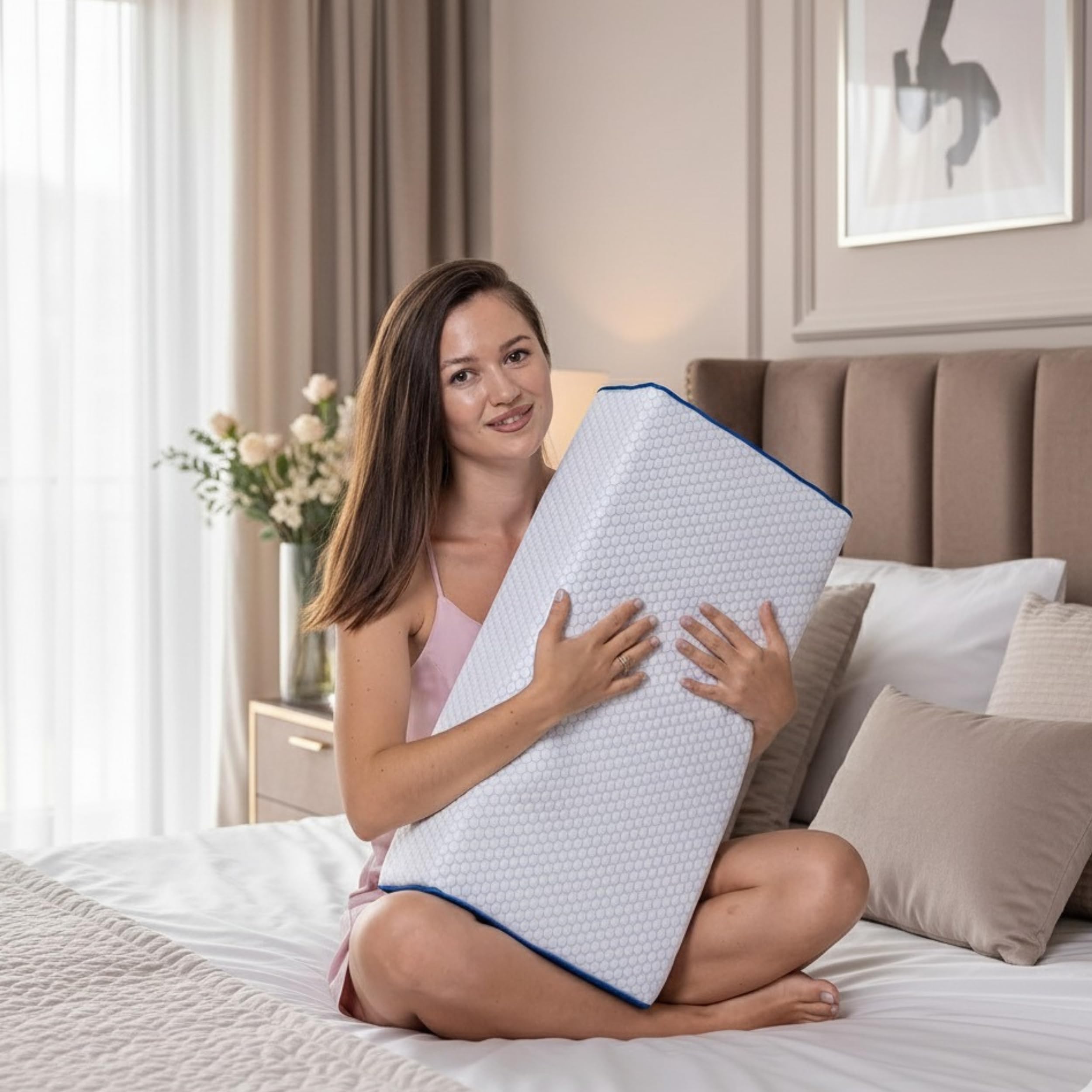 Almohada cúbica con espuma viscoelástica ajustable para personas que duermen de lado, funda de almohada ventilada refrescante para aliviar el dolor de cuello y hombros, almohada cuadrada para dormir,