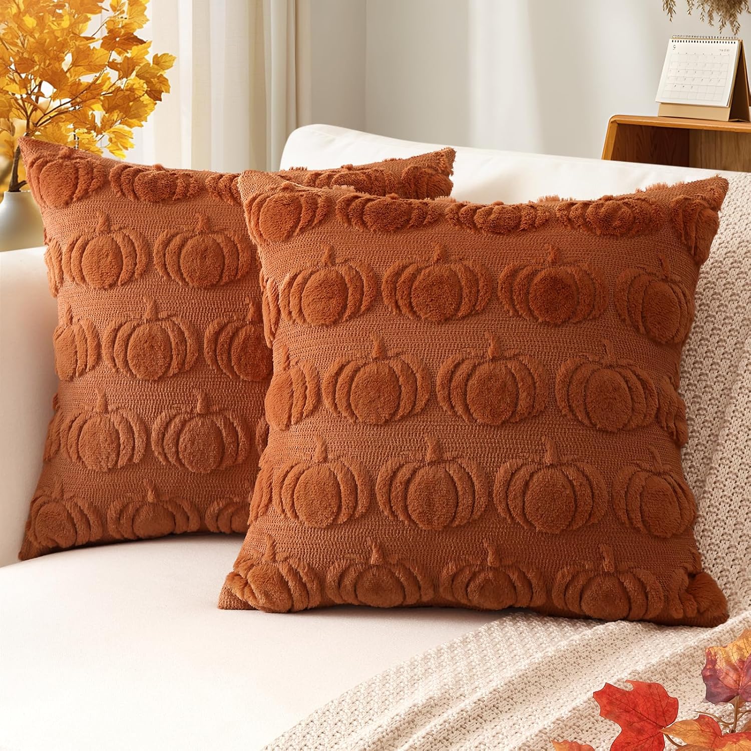 Artscope Fall Pillow Covers 18 x 18 Set of 2 Decorative Autumn Harvest Holiday Pumpkin Throw Pillow Cases Soft Plush Faux Fur Couch Cushion Case for Farmhouse Halloween Sofa Bed Room Home Decor-Rust Artscope Fall Pillow Covers 18 x 18 Set of 2 Decorative Autumn Harvest Holiday Pumpkin Throw Pillow Cases Soft Plush Faux Fur Couch Cushion Case for Farmhouse Halloween Sofa Bed Room Home Decor-Rust