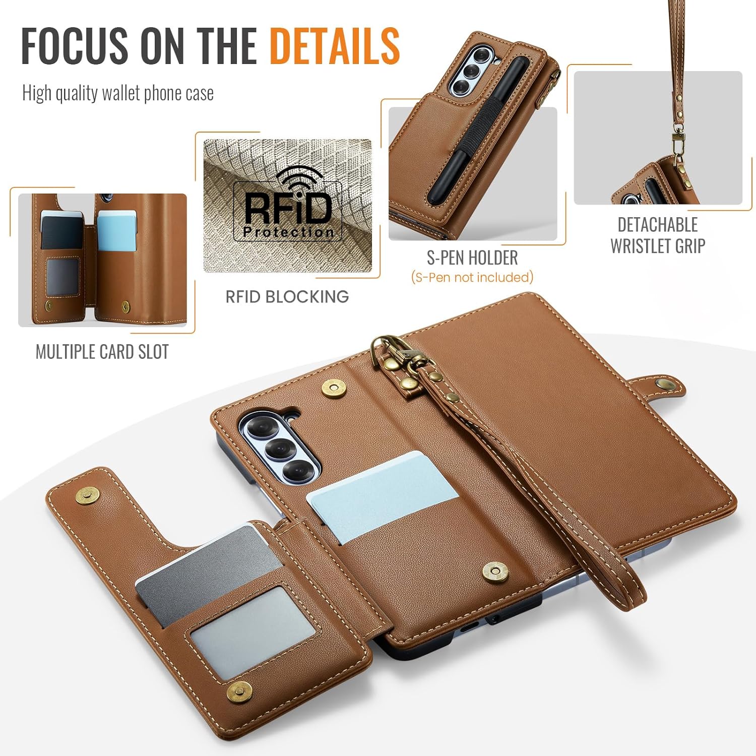 Asuwish Phone Case for Samsung Galaxy Z Fold 6 5G 2024 Wallet Cover with S Pen SPen Slot Wrist Strap RFID Blocking Credit Card Holder Stand Slim Faux Leather Cell ZFold6 Z6 G Fold6 ZFold 6Z Brown