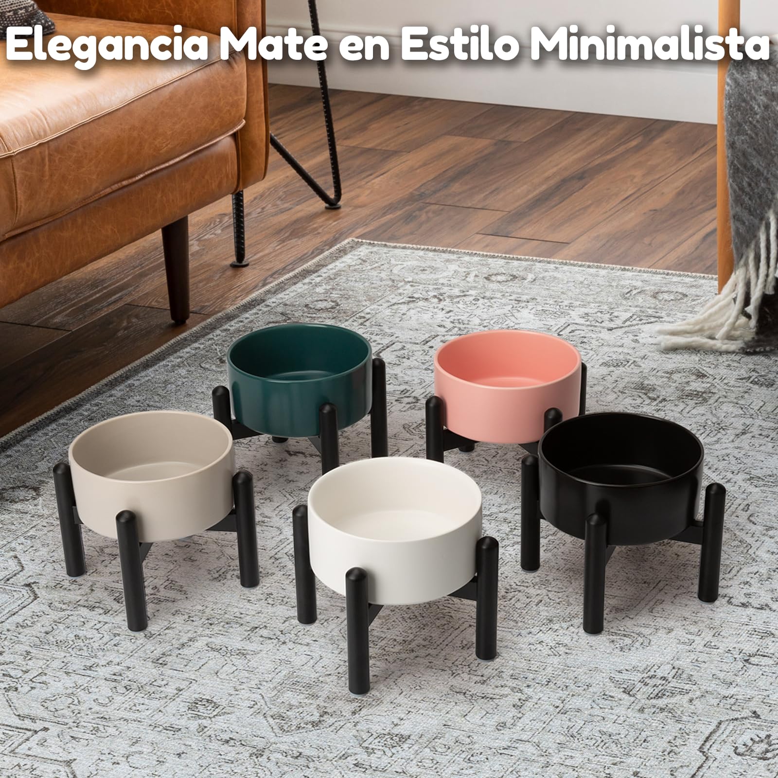 Comedero Perro Elevado de Cerámica - Cuenco para Perros Pequeños y Medianos - Plato Comida con Soporte de Acero Inoxidable - 850 ml - Gris