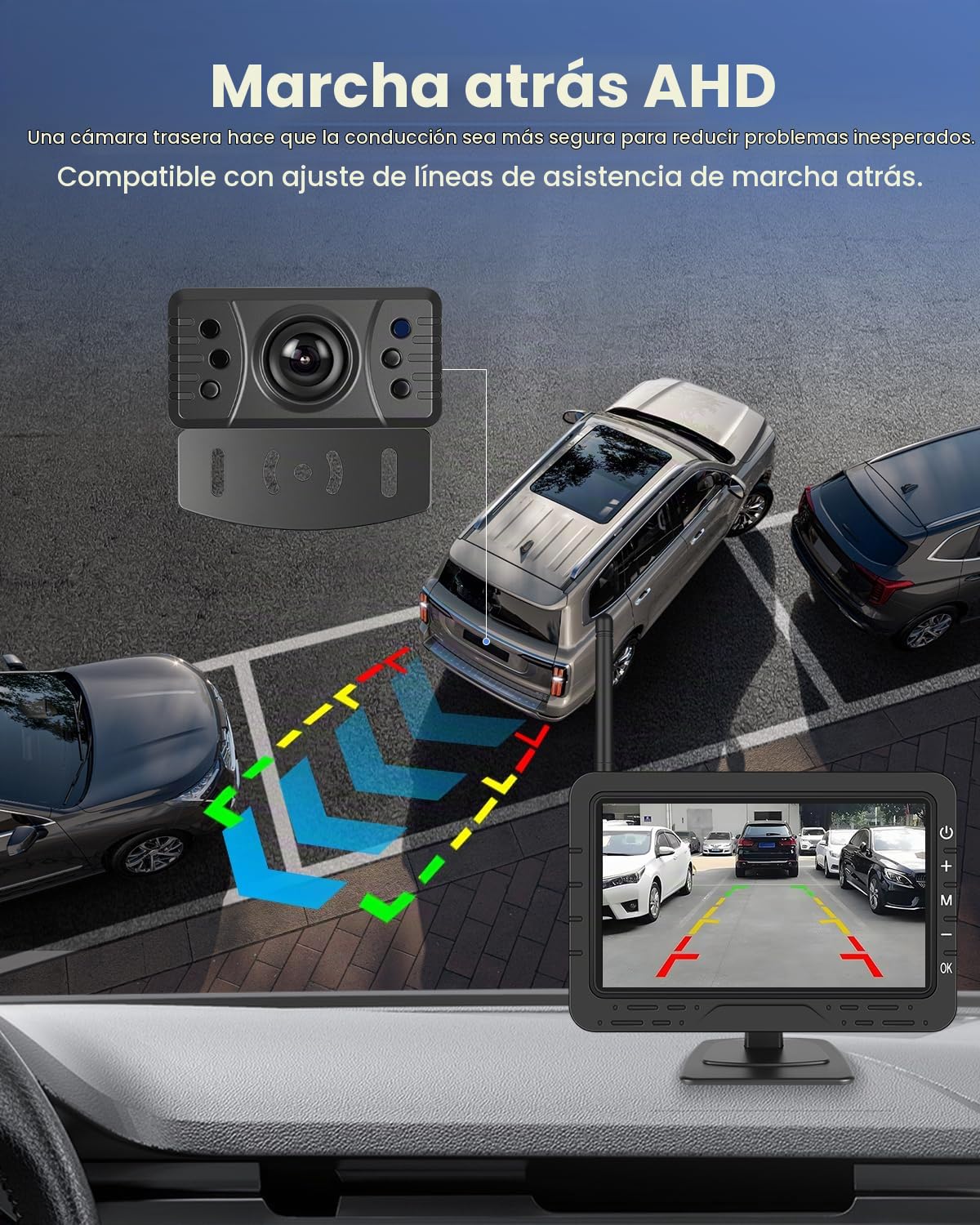 Kit de cámara de Marcha atrás inalámbrica de 4,3 Pulgadas: Resistente al Agua IP68 / visión Nocturna/ángulo de visión Amplio/línea de Marcha atrás para Coches, Camiones, remolques y autocaravanas