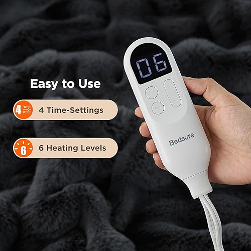 Vista 226 de Bedsure GentleSoft - Manta térmica eléctrica, suave manta eléctrica de franela acanalada, calefacción con 4 ajustes de tiempo, 6 ajustes de calor
