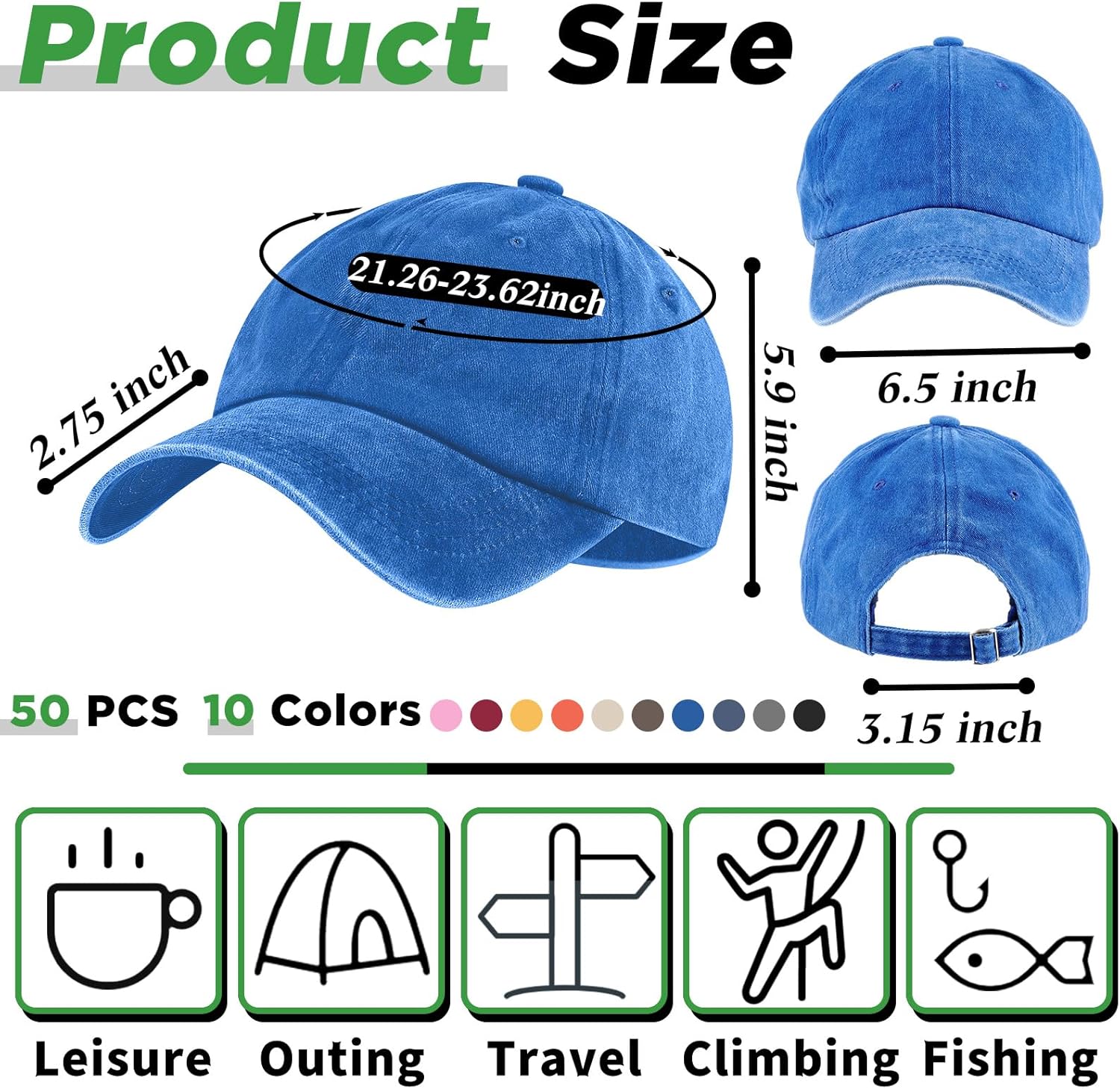 Bonuci 50 Pcs Vintage Baseball hat Bulk Washed Baseball Cap Adjustable Cotton Sports Golf Dad Hats for Men Women