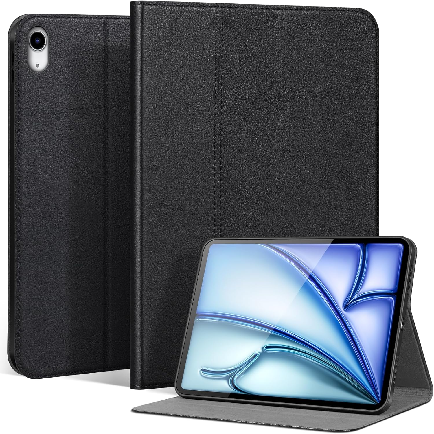 Genuine Leather for iPad Air 11" M4/M3/M2 (2026/2025/2024),iPad Air 10.9" 5th/4th Gen(2022/2020),360 Military-Grade Protective Smart Cover with Multi-Angle Stand, Auto Wake/Sleep - Black
