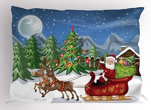 Miniatura 57 de Ambesonne Funda de almohada de Papá Noel, motociclista de Papá Noel, montar en motocicleta, arte pop, estilo retro, efecto de medio tono, funda