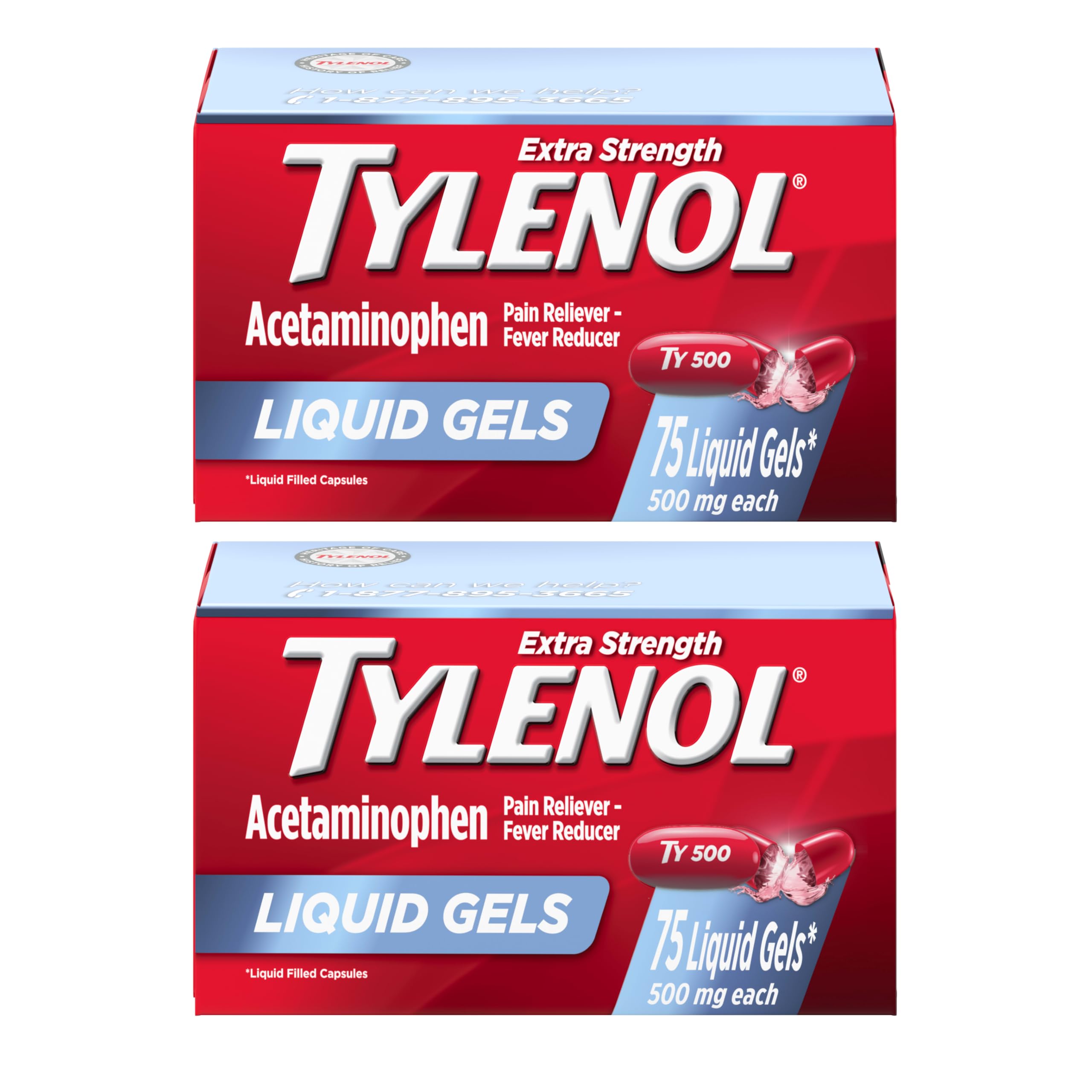 Tylenol Extra Strength Liquid Gels, 500mg Acetaminophen, 2 x 75 ct