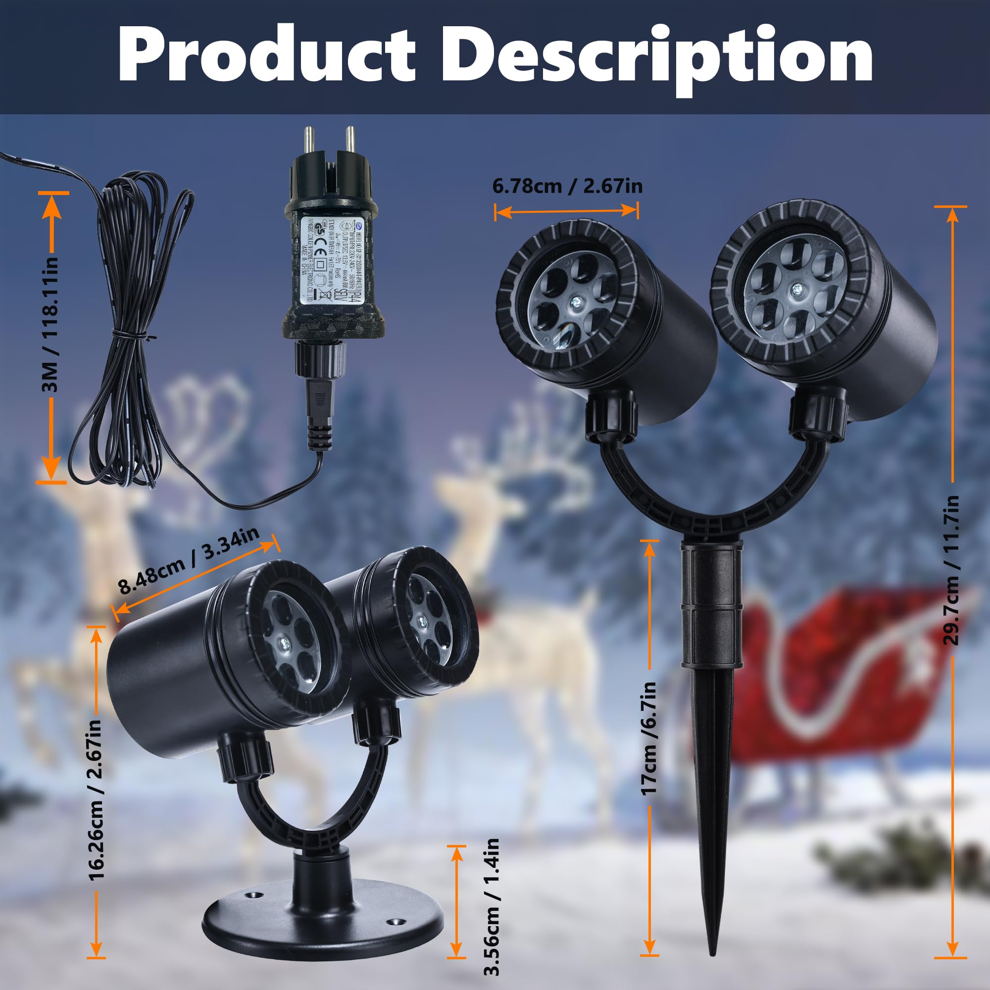 Moxled Projektor Weihnachten Aussen, Doppelter Kopf Dynamische LED Schneeflocken Projektor mit Timer, Wasserdicht Weihnachtsbeleuchtung außen für Garten Fenster Wand Hof Party Weihnachtsdeko