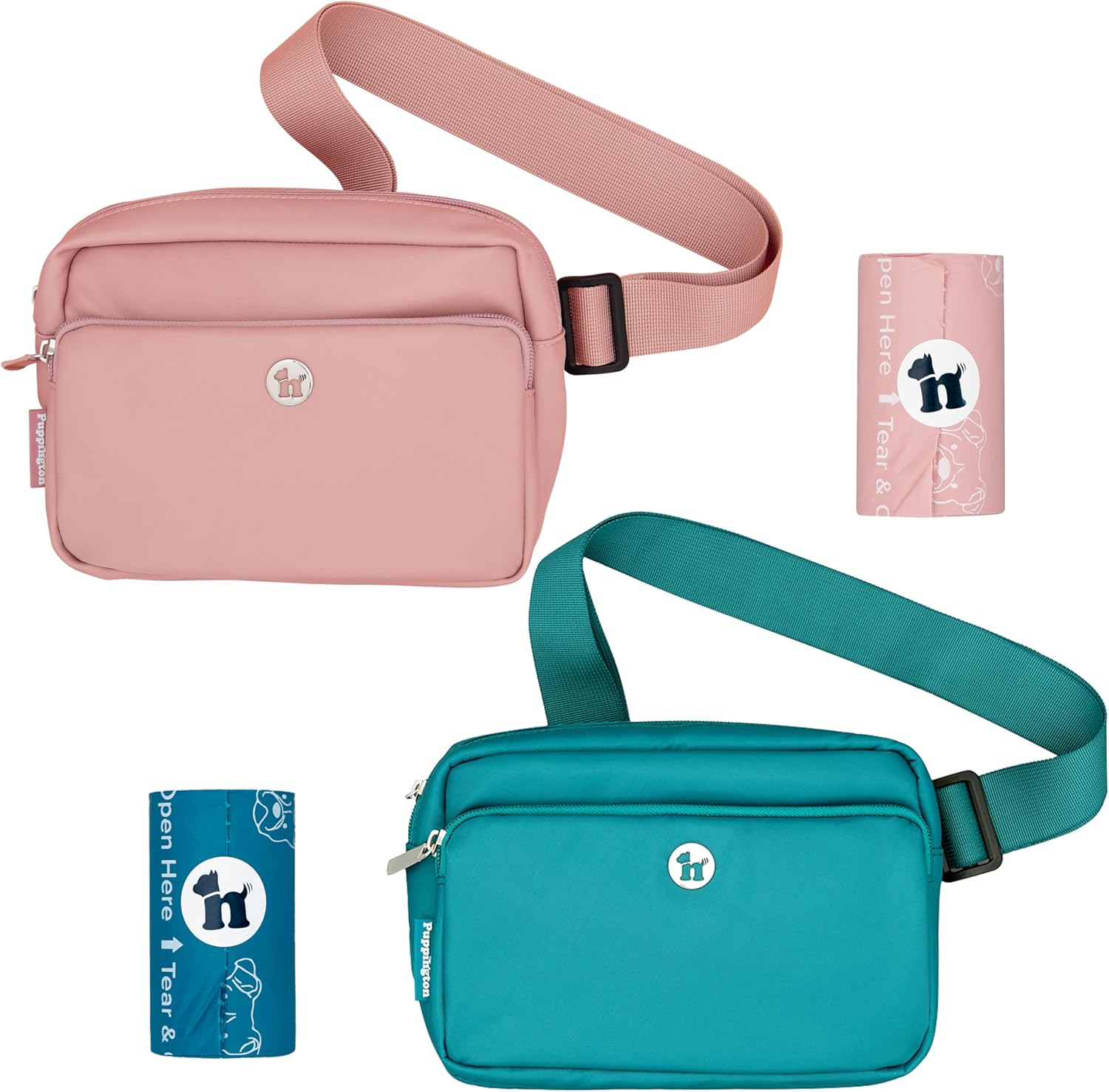 Puppington 3-in-1 Crossbody Bag & Dog Treat Pouch for Pet Training - Onyx Black + Lagoon Teal Bundle