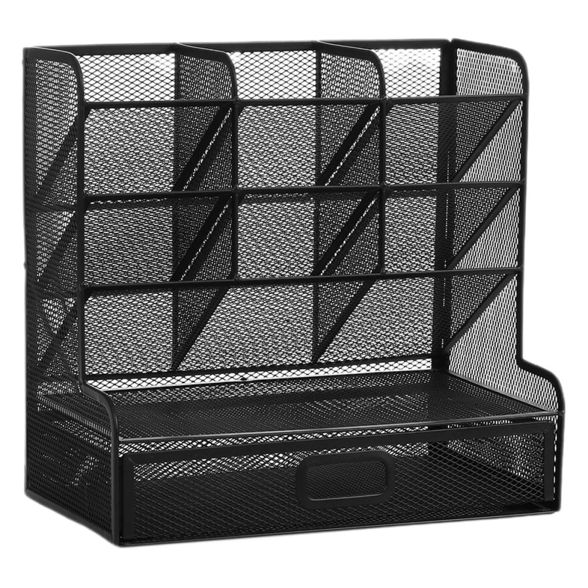 Alipis Metallener Stiftehalter Schreibtisch Organizer mit 9 Fächern Mehrschichtiger Bürobedarf Aufbewahrung für Kleine Gegenstände Schwarzer Tisch Organizer mit Glatten Kanten