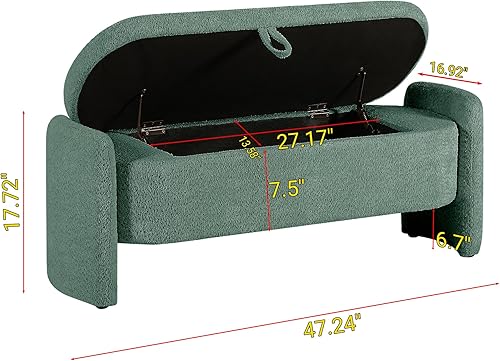 Miniatura 9 de mikibama Banco otomano ovalado de almacenamiento para dormitorio, extremo de la cama, bancos de cama de terciopelo con almacenamiento, botón de