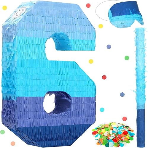 Miniatura 51 de Sratte Piñata número 1 2 3 4 5 6 7 8 9 Piñata con palo para los ojos vendados, piñata azul degradado para niños y niñas, suministros de decoración
