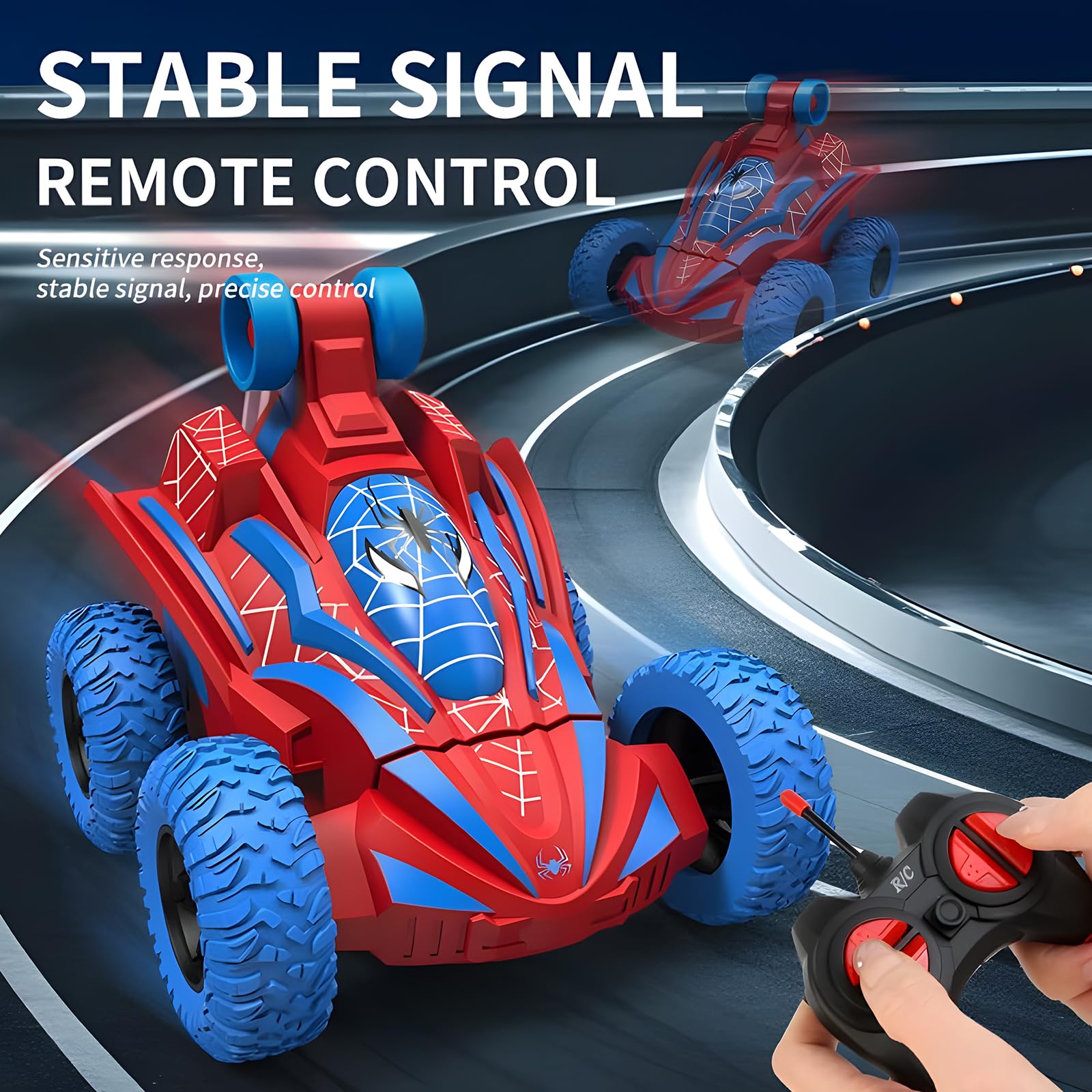 Coche Teledirigido Niños 3 4 5 6 7 8 Años, Monster Truck Carro Telecomandado Criança con Luces, Spider Coche RC Radiocontrol 360 Grados de Rotación Remote Control Car Regalo Cumpleaños Navidad