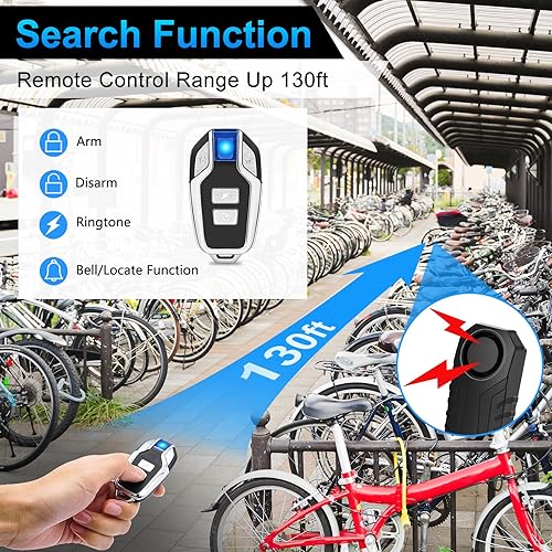 Miniatura 41 de Juego de 2 alarmas inalámbricas para bicicleta con control remoto, alarma antirrobo, alarma inalámbrica con sensor de movimiento, alarma impermeable