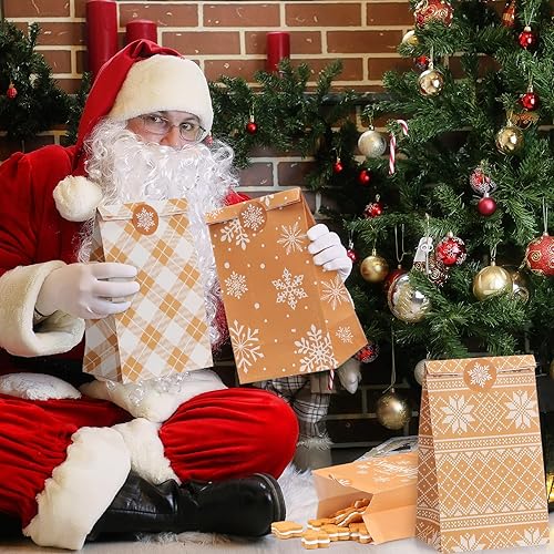 Miniatura 5 de Containlol Paquete de 24 bolsas de regalo de Navidad, copos de nieve, bolsas de regalo de papel kraft para regalos de fiesta de Navidad, bolsa de