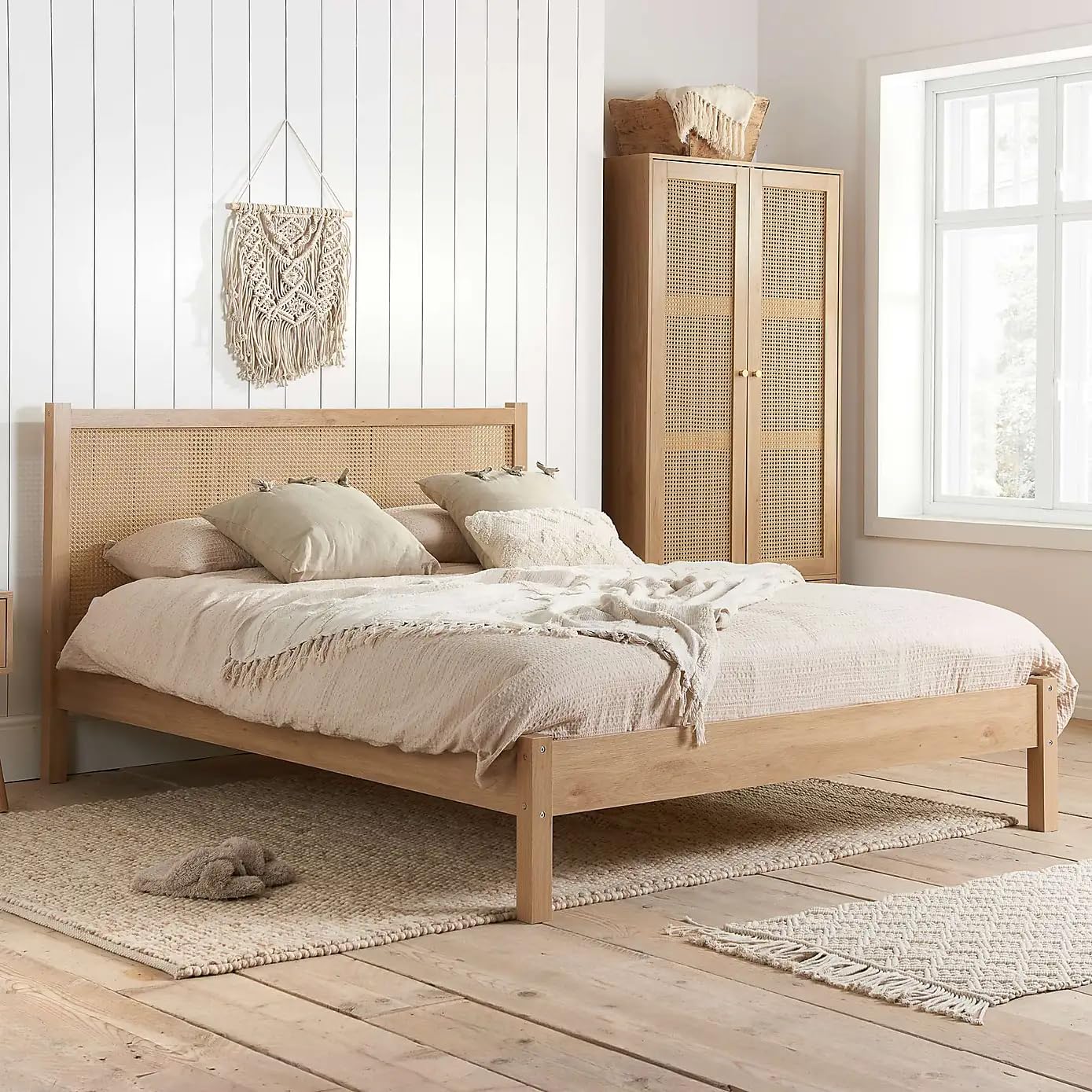 Dews Furniture Solid Sheesham Wood Queen Size Bed for Bedroom - Rattan Bed Without Storage - Idel for Home (Cane, Teak Finish)-image-43