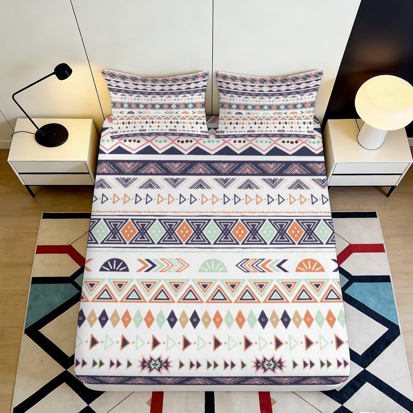 Pnayamiorkfel Style-10 3D Printed Tribal Geometric Fitted Sheet Microfiber Breathable Aztec Pattern Mattress Cover For Bedroom Dorm Decor 90X200x25cm