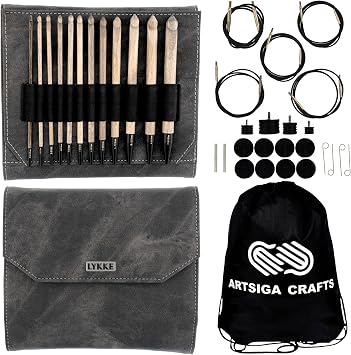 Lykke Driftwood 6-inch Tunsinan Birchwood Crochet Hook Set | Complete MM 3.5, 3.75, 4.0, 4.5, 5.0, 5.5, 6.0, 6.5, 8.0, 9.0, 10.0, 15.0 Grey Case, Sharp Points, Slick Joins, Project Bag