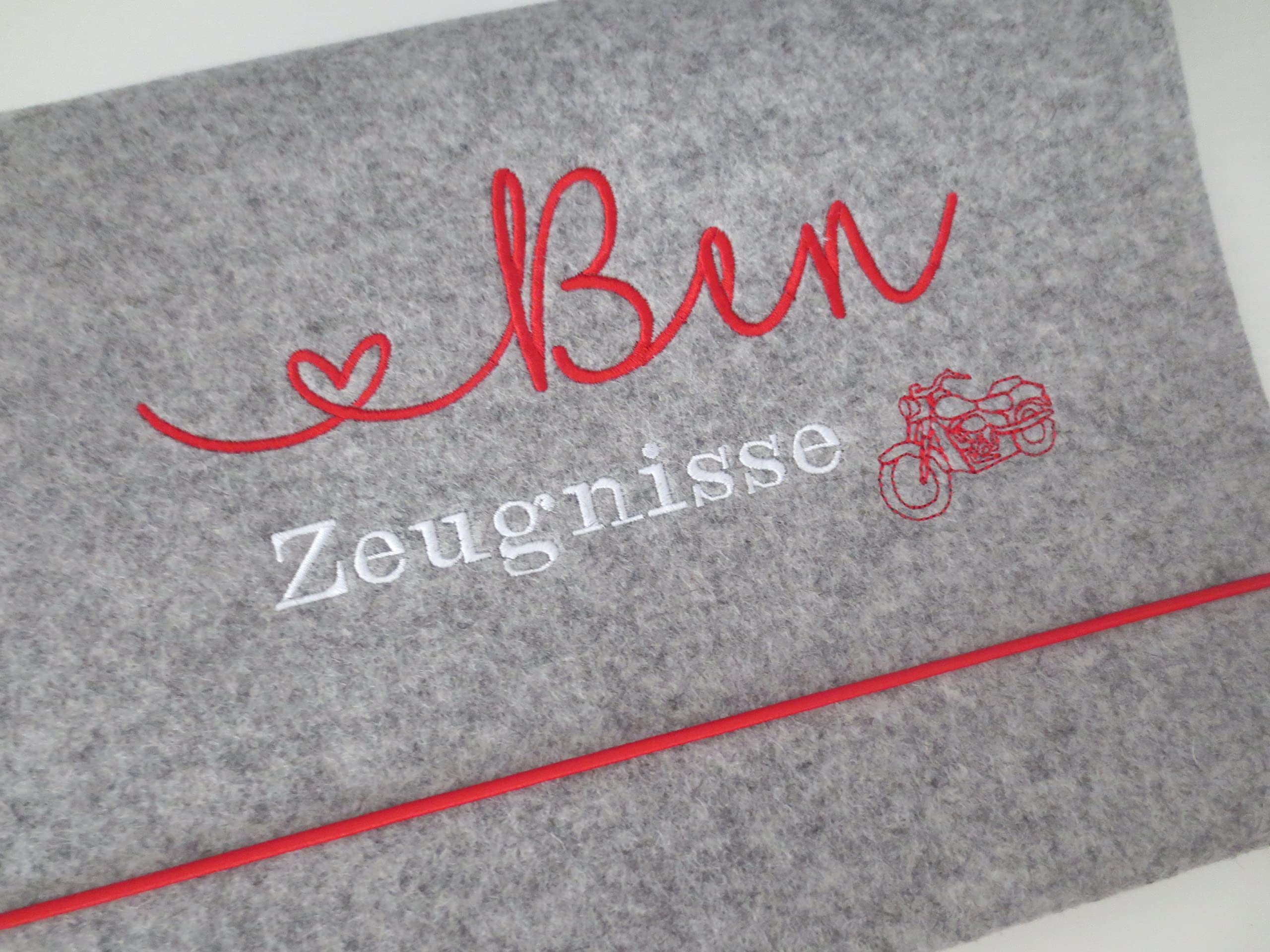 Zeugnismappe Wollfilz Mappe Zeugnisse DIN A4 Grundschule Schule"Motorrad"