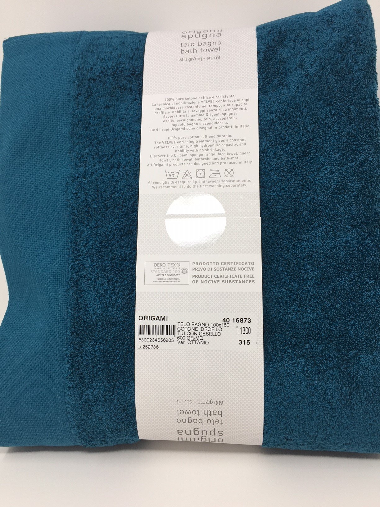 Telo Bagno in Pura spugna idrofila 600 gr. mq Somma art. Origami con bordo jacquard (Ottanio 315) cm. 100x160