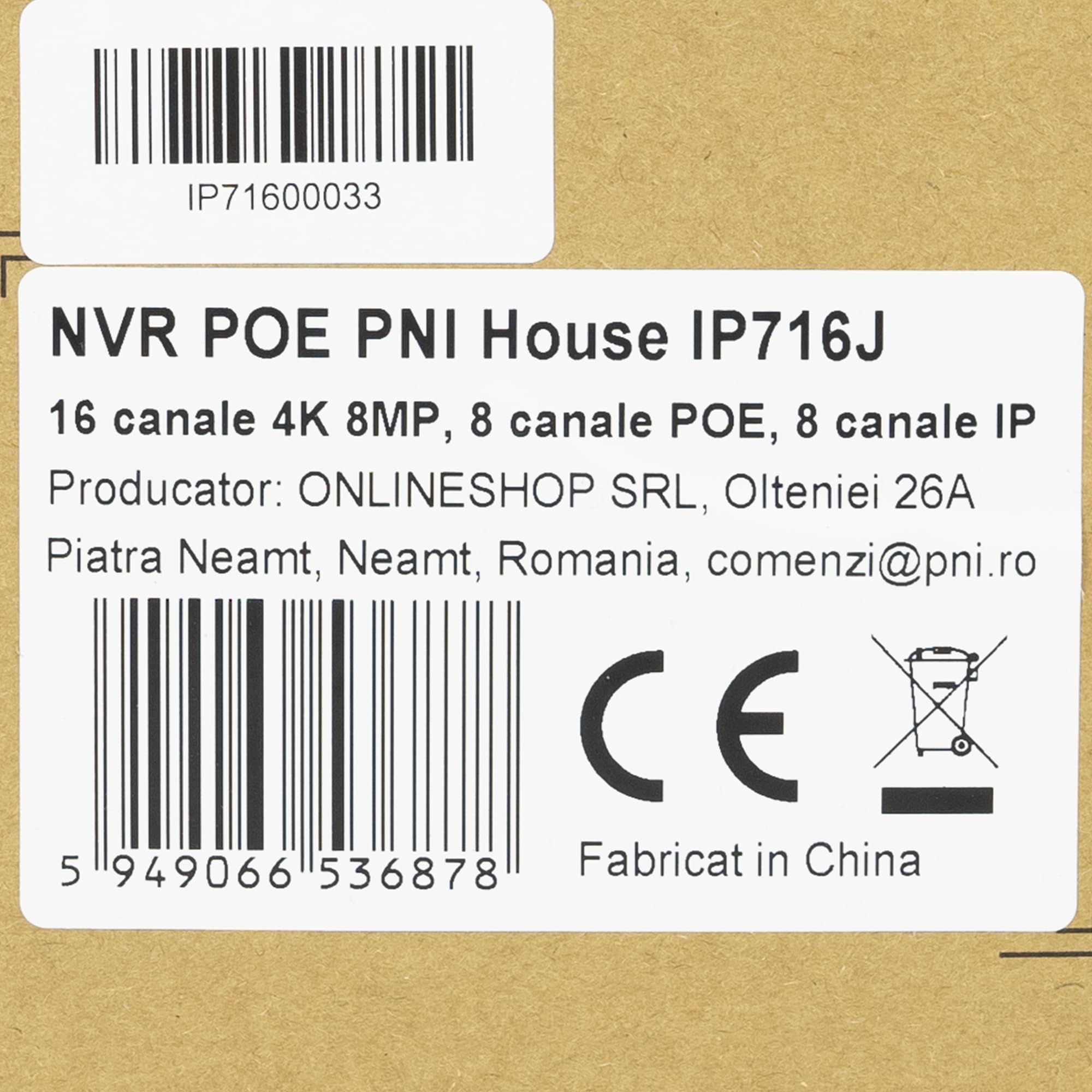 POE NVR PNI House IP716J, 16 canali 4K 8MP, 8 canali POE sì 8 canali IP, nero
