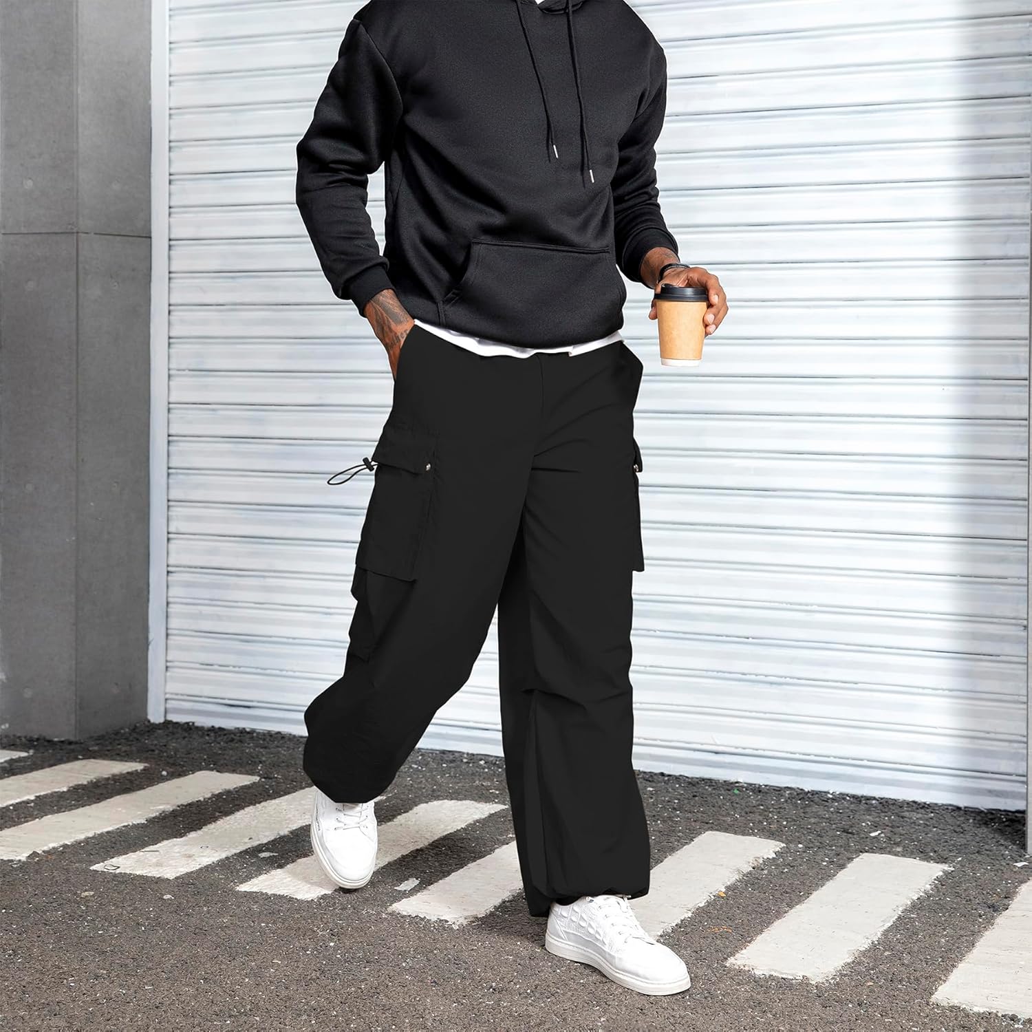 Men's Baggy Cargo Pants Vintage Casual Drawstring Parachute Pant Loose Fit Jogger Streetwear Pants with Pockets - Image 3