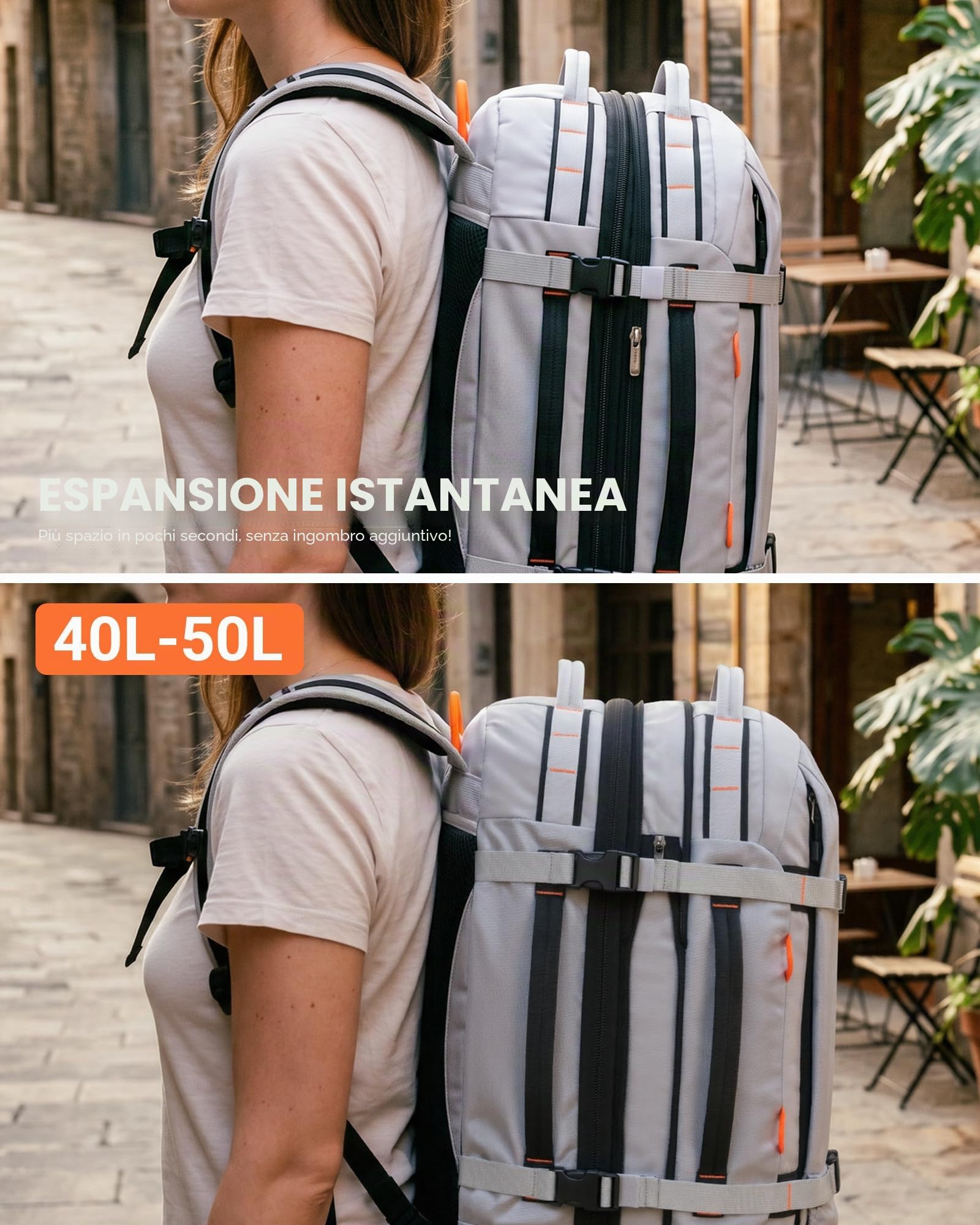 Tolaccea 40L-50L Zaino Viaggio Aereo Bagaglio a Mano, Adatto alla TSA Zaini da Viaggio, Zaino Porta PC 15.6 Pollici, Espandibile Borse da Cabina per Uomo Donna Viaggi Escursioni Campeggio