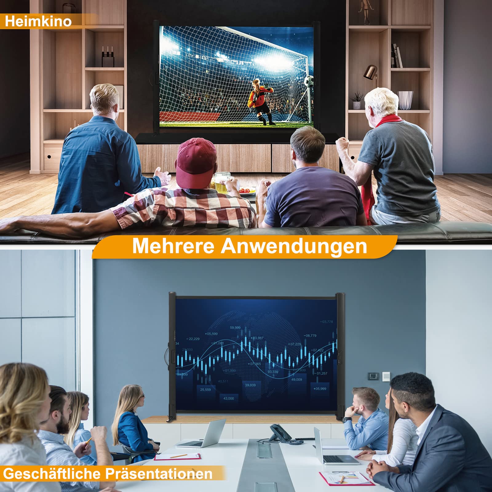 Beamer Leinwand mit Ständer, 50 Zoll 4:3, Tragbar Projektor Leinwand, Einfach Aufzustellen und Zu Transportieren, Ausfahrbare Leinwände, Perfekt Für Innen- und Außenfilme, Gartenparty, Geschäft, Matt