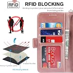 iCoverCase Compatible with iPhone 13 Mini Wallet Case with Wrist Strap, [RFID Blocking] PU Leather Kickstand Case with Credit Card Holder Magnetic Flip Cover Case (Rose Gold)