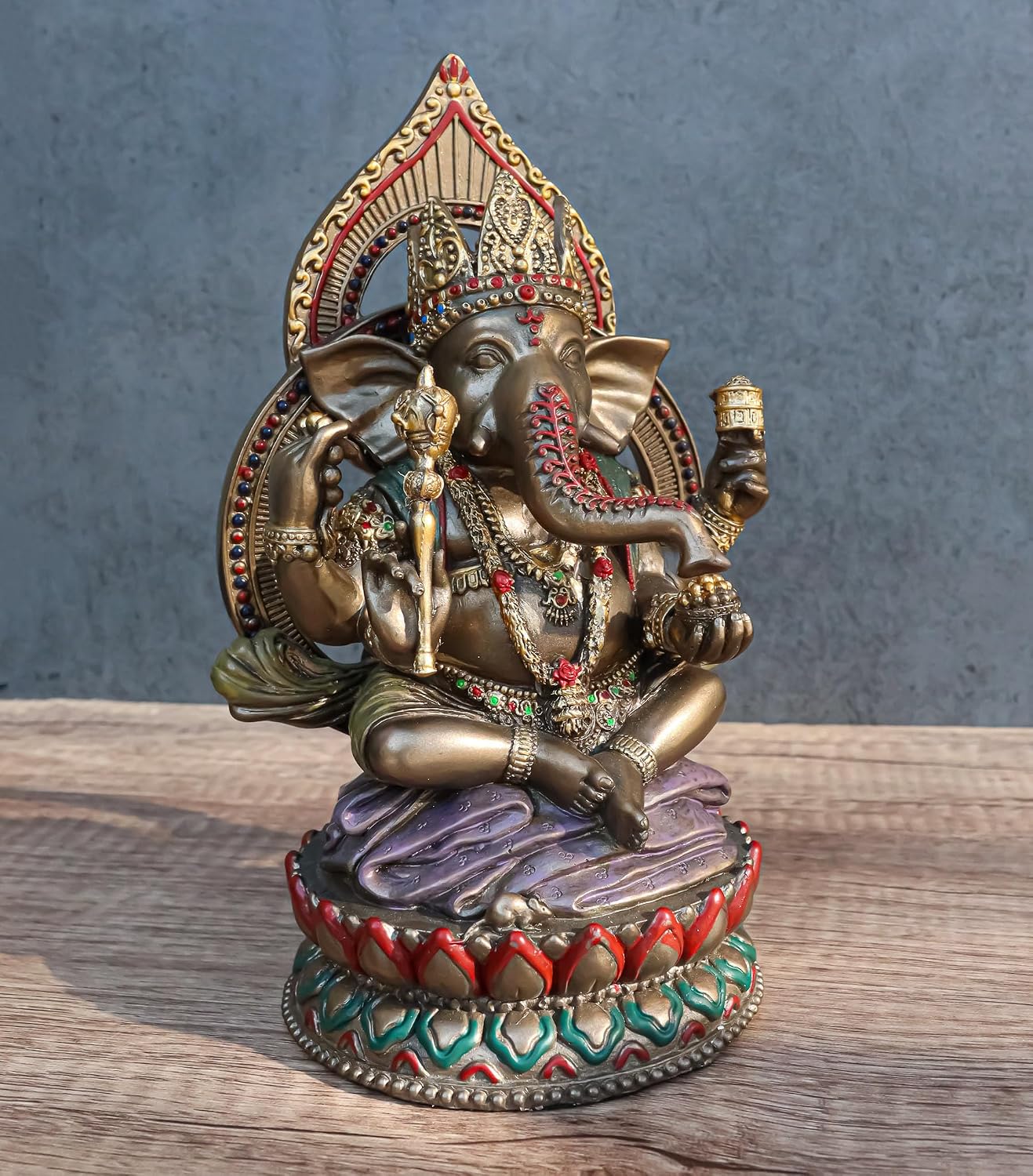 Ebros 8" Tall Hindu Supreme God Crowned Nritya Ganesha Chaturthi in Yoga Meditation Pose Sitting On Giant Lotus Throne Statue Patron of Success Arts and Wisdom Hinduism Vastu Altar Decorative Accent