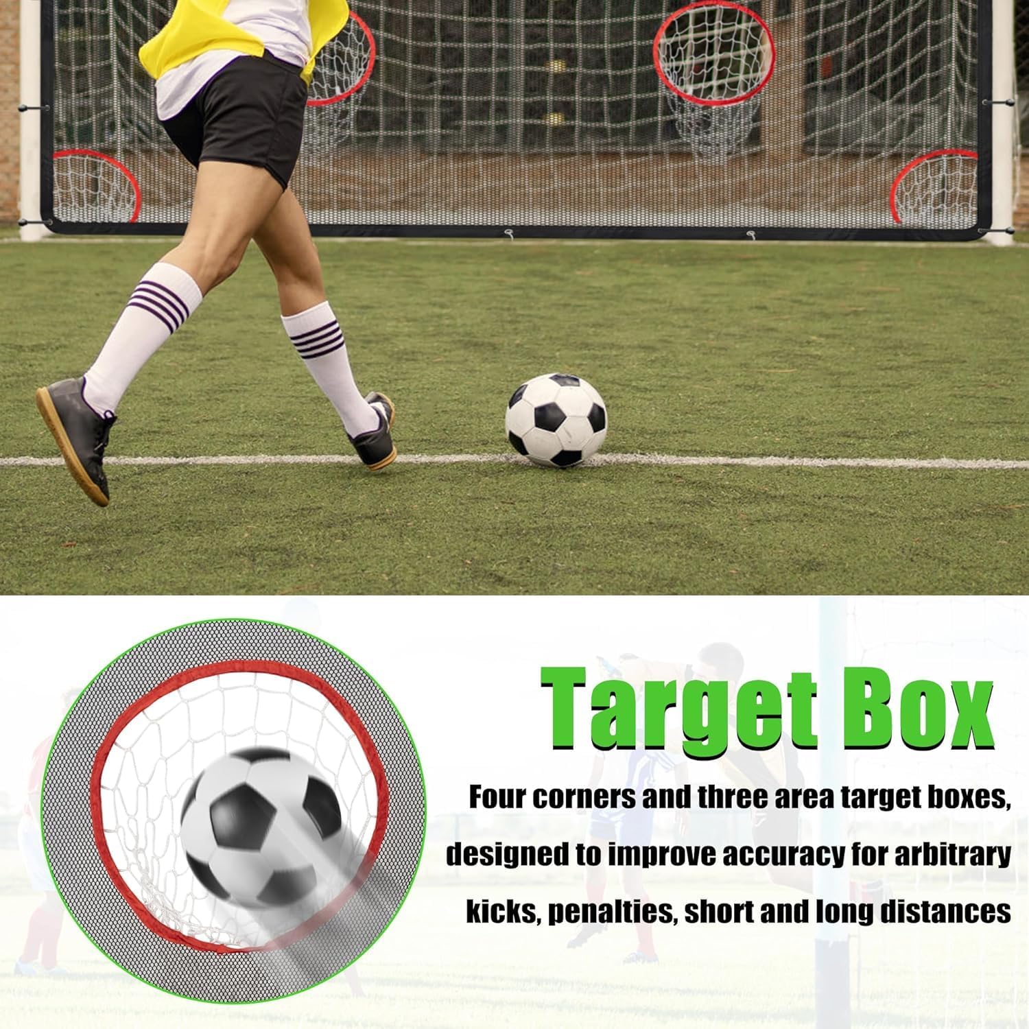 AKOZLIN Soccer Goal Target Net Soccer Shooting Training Aid with 7 Scoring Target Zones Soccer Field Nets Football Practice Training Equipment Accessory (Net Only)