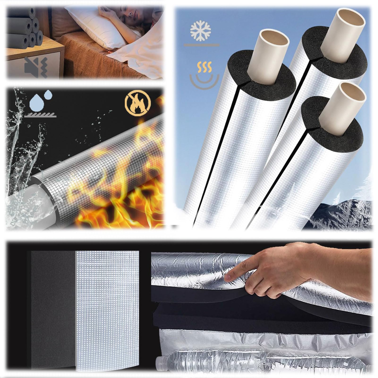 Tubo de Espuma Fundas Térmico para Tuberías Exteriores Coquilla Aislante De Papel De Aluminio Autoadhesivo de Aislamiento para Tubos De Agua Y Calefacción (ID) 27mm x (T) 30mm x (L) 0.95m