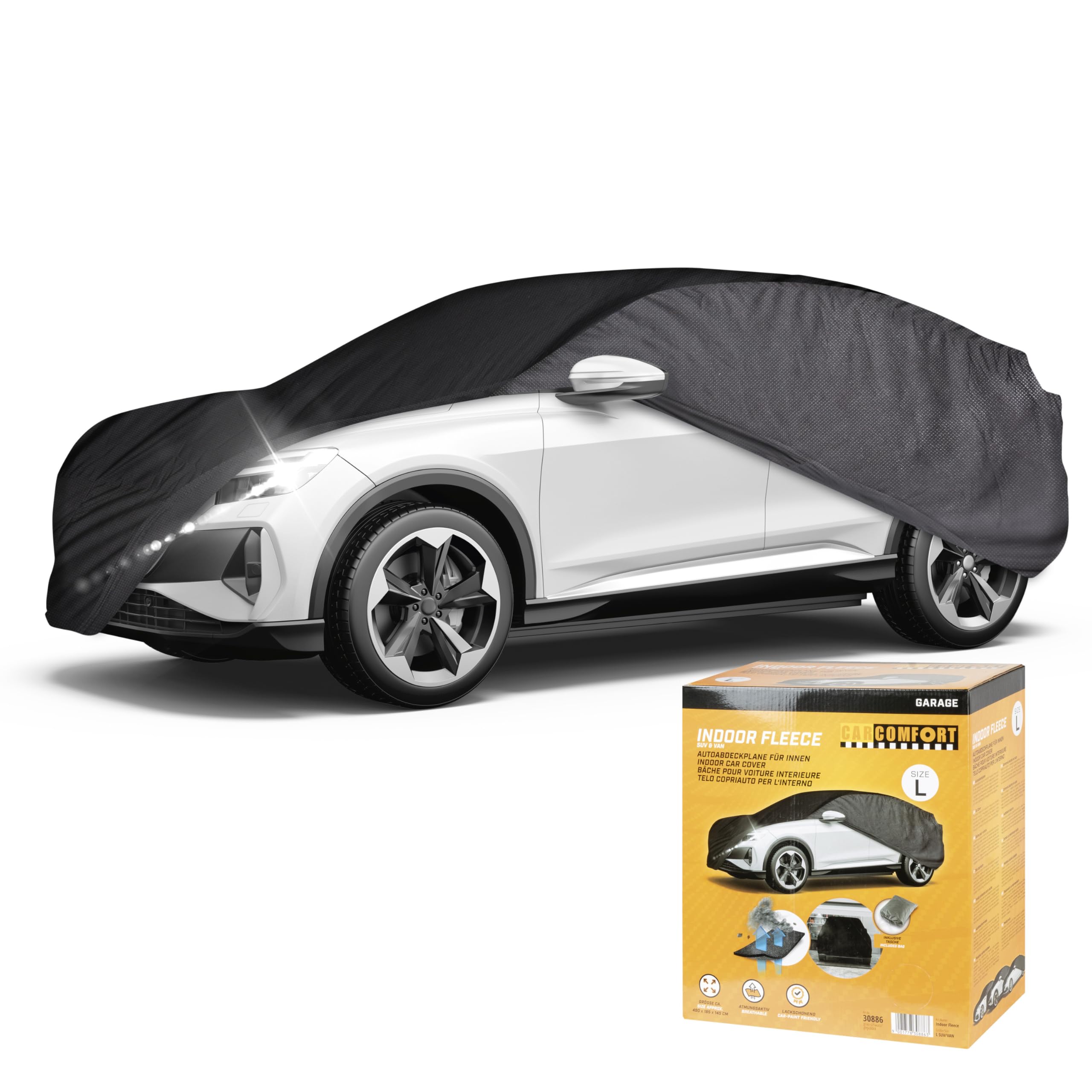 Walser CarComfort plandeka samochodowa do użytku wewnątrz Eco SUV L, przepuszczająca powietrze, chroniąca lakier, do użytku wewnątrz pomieszczeń, szaro-czarna