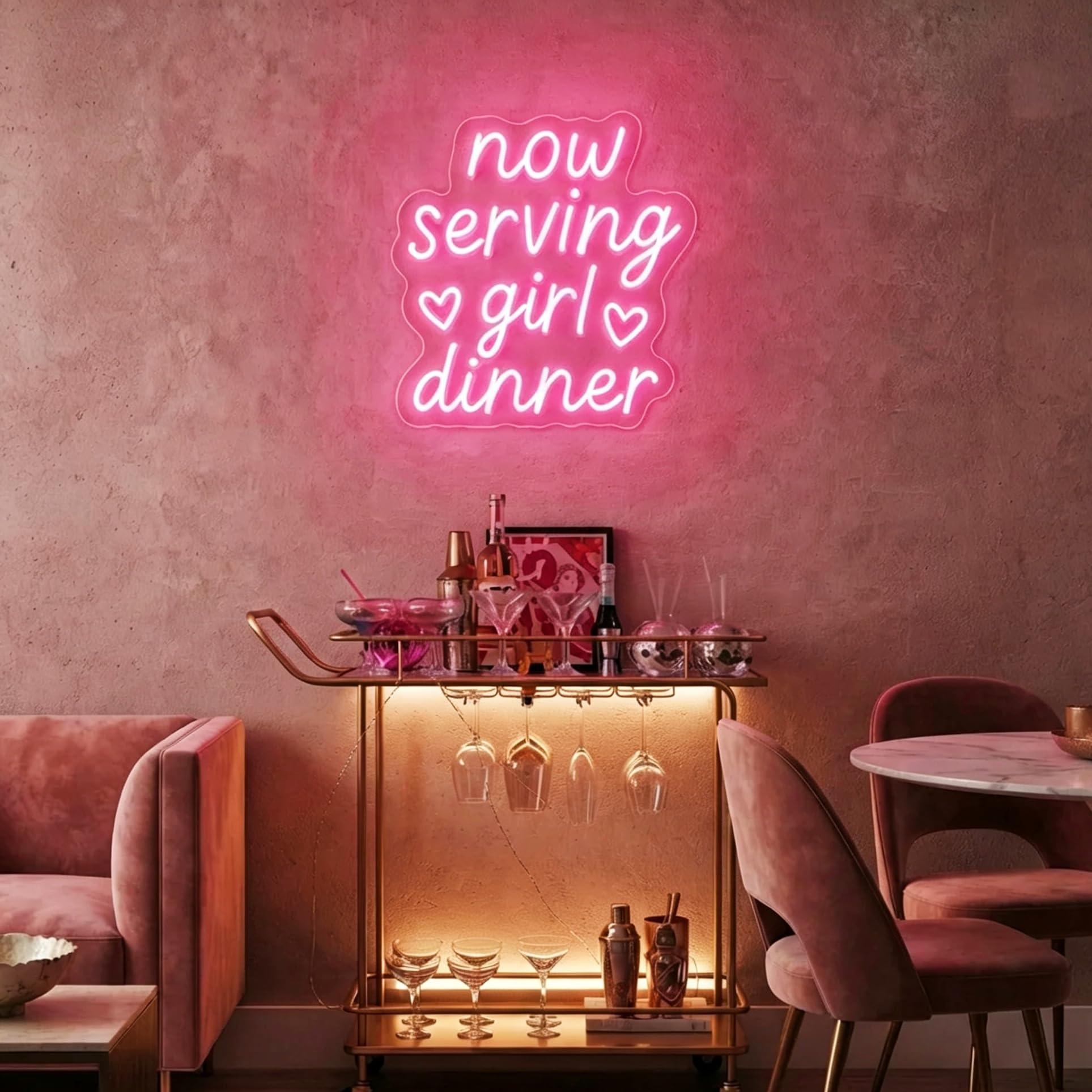 Neonowy znak 'Now Serving Girl' możliwość przyciemniania różowy LED neonowa lampa ścienna urocze serce akcent bar wózek dekoracja ścienna do baru domu, na wieczór panieński, dziewczęcy nocny