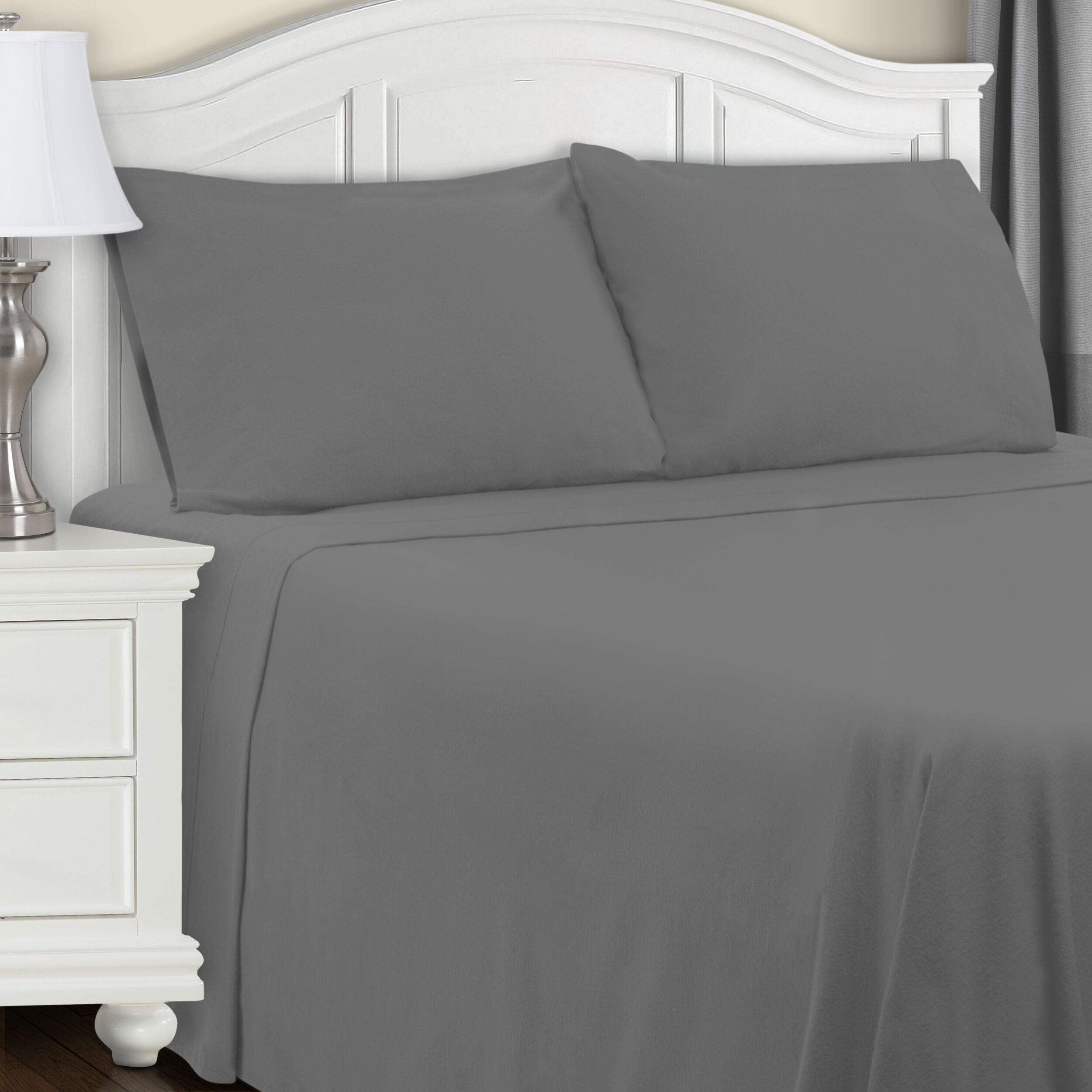 Superior Extra Soft All Season 100% Brushed Cotton Flannel Solid Bedding Pillowcase Set - Grey, King Size