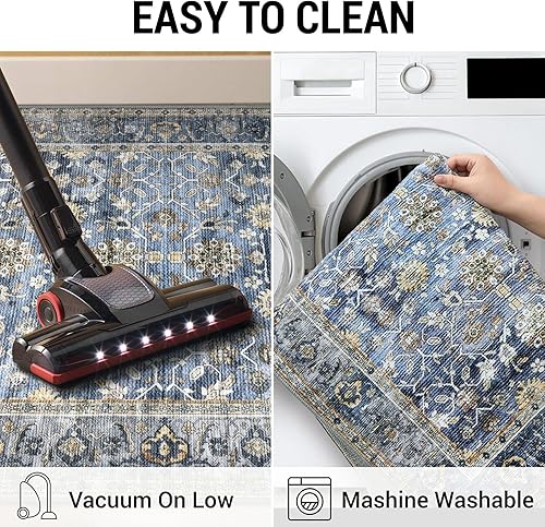 Miniatura 5 de KUTA Alfombra oriental lavable de 2.6 x 8 pies para pasillos, antideslizante, vintage, gris, alfombra de pasillo de cocina, ultra suave, tribal,