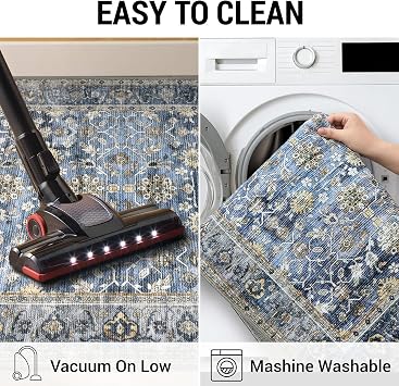 KUTA Vintage Floral 3x5 Entryway Rug Washable Area Rug Blue Grey Beige