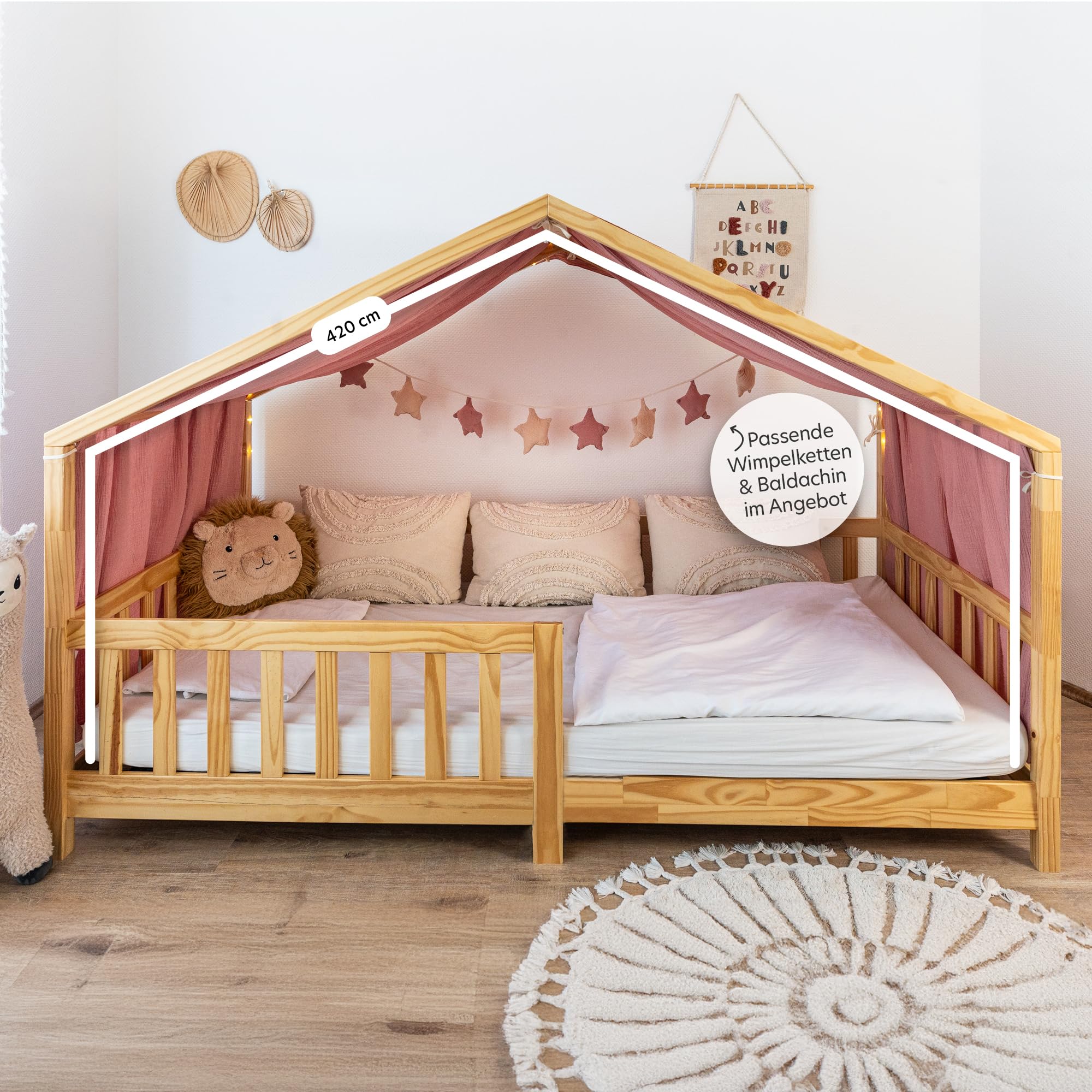 lilimaus Hausbett Himmel mit Gold Applikation [in 12 Farben] Betthimmel Hausbett aus 100% Baumwolle Musselin - Stoffhimmel für Hausbett Deko Mädchen & Jungen - Himmel für Hausbett Kinderbett Vorhang