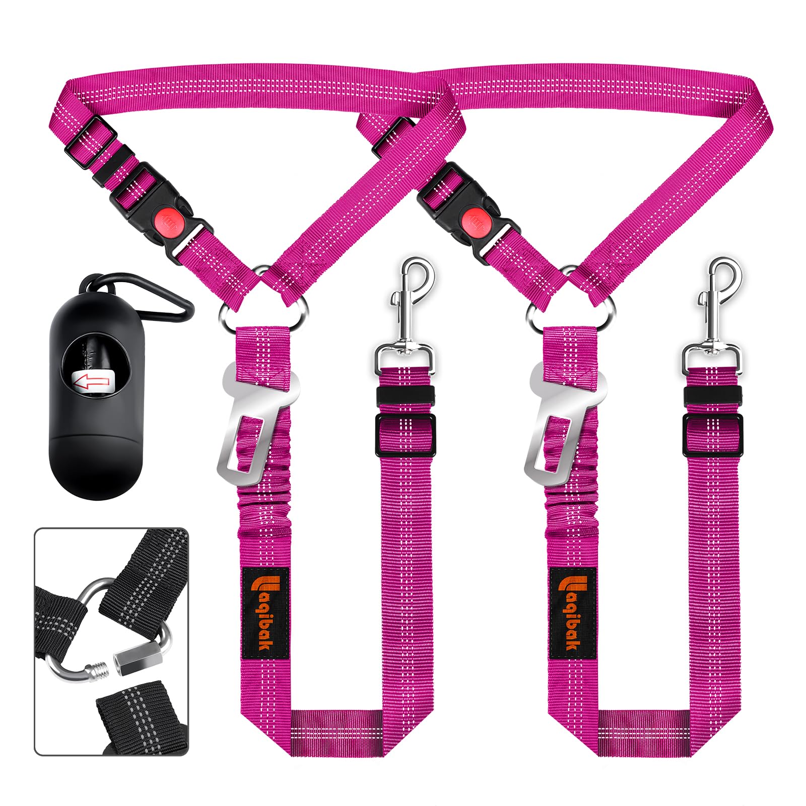 Arnés de cinturones de seguridad extraíbles para perro, 3 en 1, correa de cinturón de seguridad de coche para perro, laqibak Restricción se asegura al reposacabezas y efecto reflectante, correa