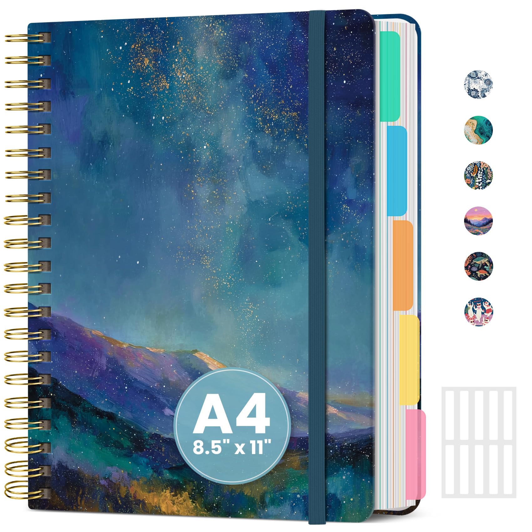 ZOTIA Hardcover-Spiral-Tagebuch, Notizbuch für die Arbeit, 21,6 x 27,9 cm, niedlicher Organizer mit 5 Fächern, herausnehmbaren Trennwänden und Tabs, hübsche, linierte College-Seiten für Notizen, 280