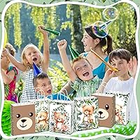 Vista 4 de Yeaqee 24 bolsas de regalo de papel de oso lindo oso con asas, hojas verdes, bolsas de dulces para baby shower, suministros de decoración de fiesta