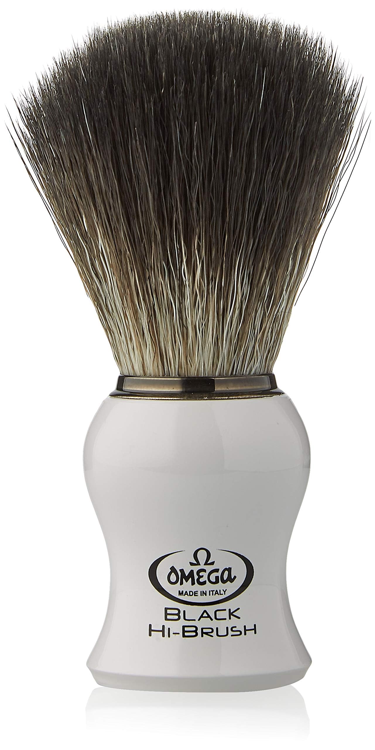 Omega 0196745 - Pincel de barba de fibra negra Hi-Brush, color blanco