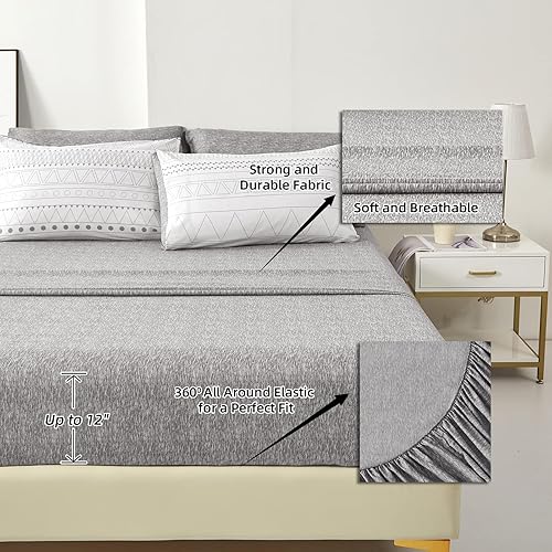 Miniatura 5 de WONGS BEDDING Juego de edredón bohemio tamaño Queen, 7 piezas de ropa de cama geométrica blanca y gris en una bolsa, juego de ropa de cama bohemio
