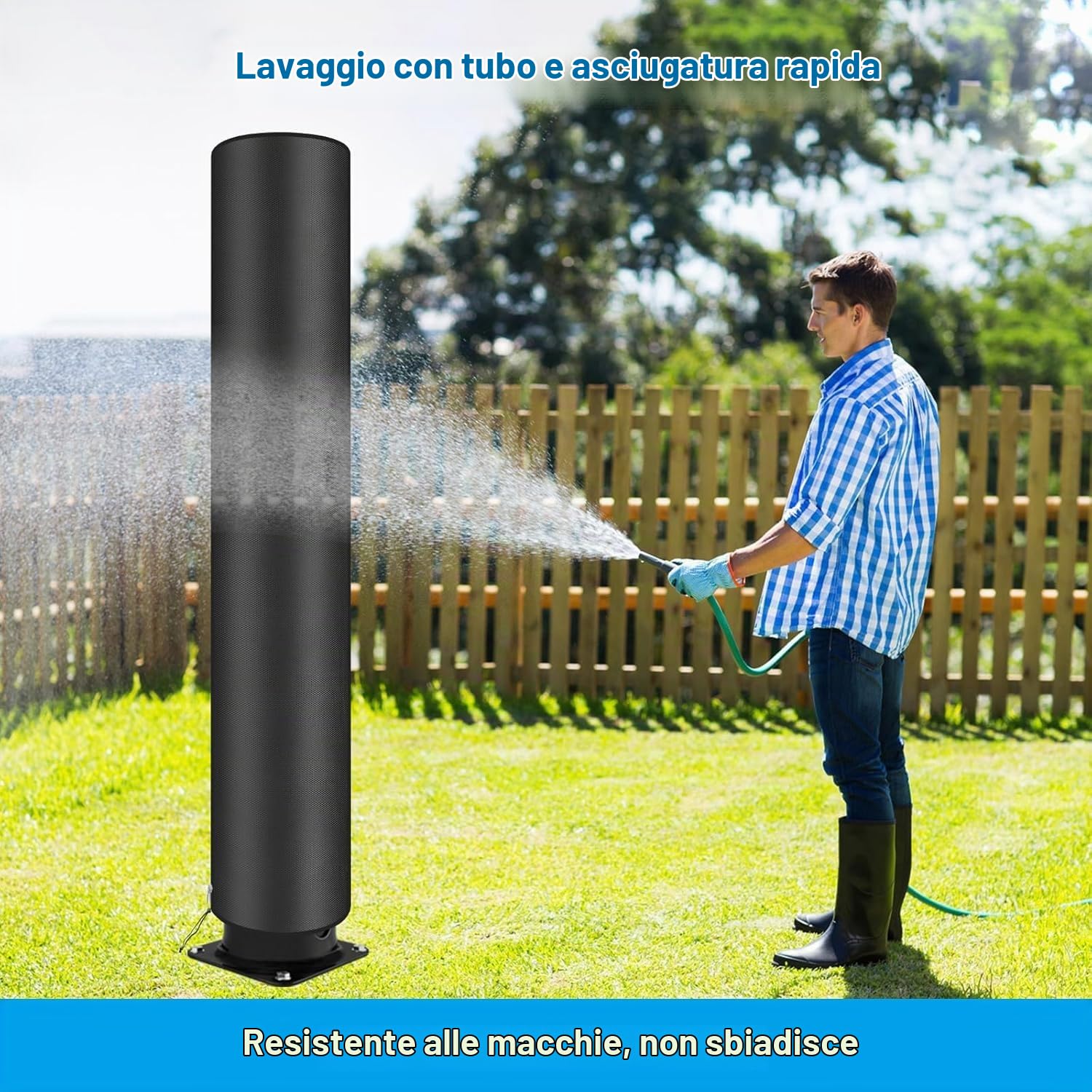 Doccia Solare Esterno 35 L, Colonna Doccia Solare Piscina con Telo Protettivo, Serbatoio PVC, Acqua Calda Fredda, Soffione Orientabile, Rubinetto Lavapiedi, Giardino Campeggio
