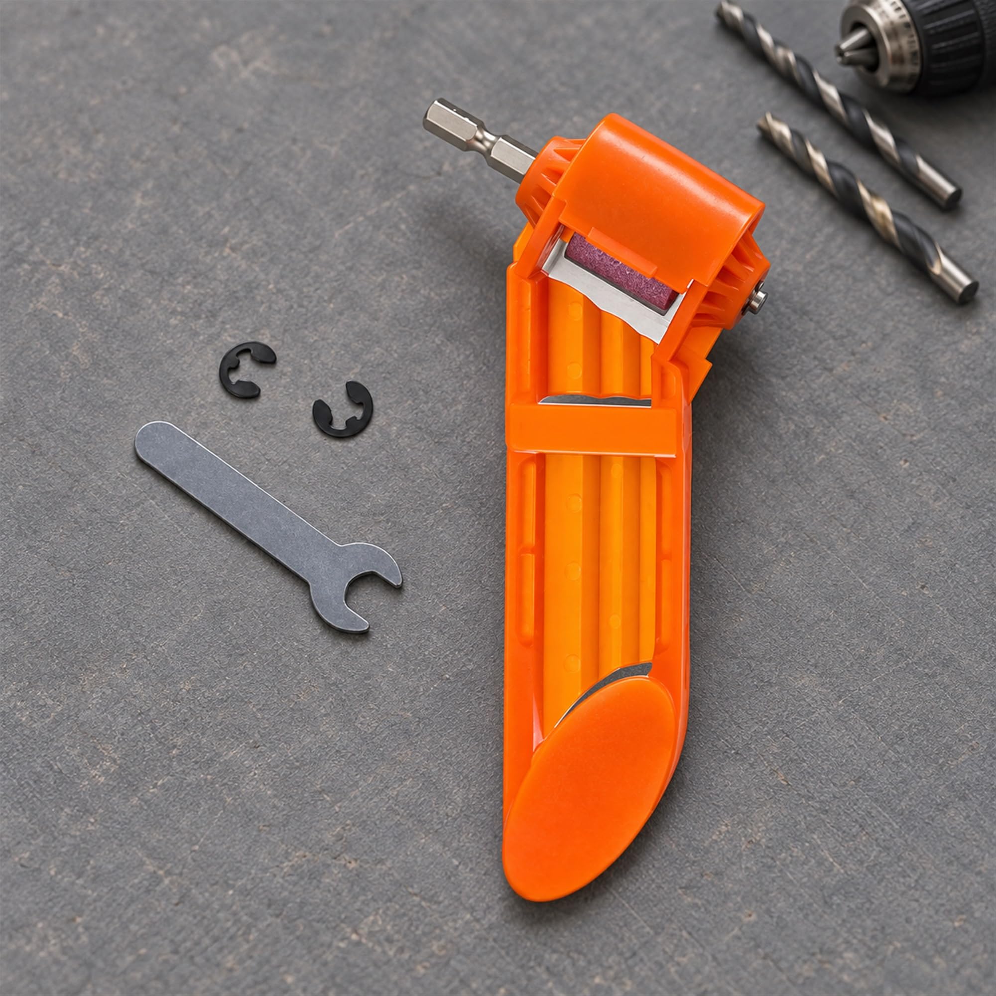 ABS Drill Bit Sharpening Attachment with Corundum Wheel, Twist Bit Edge Grinding Tool for Workshop Maintenance