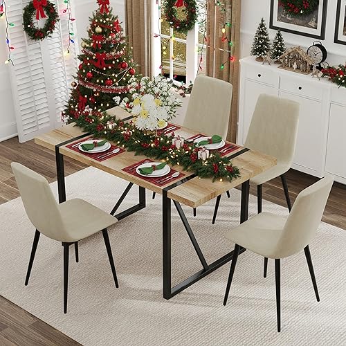 Miniatura 20 de Juego de mesa de comedor de 5 piezas Verde Mesa de cocina de madera con 4 sillas tapizadas y cojines de tela Diseño moderno y que ahorra