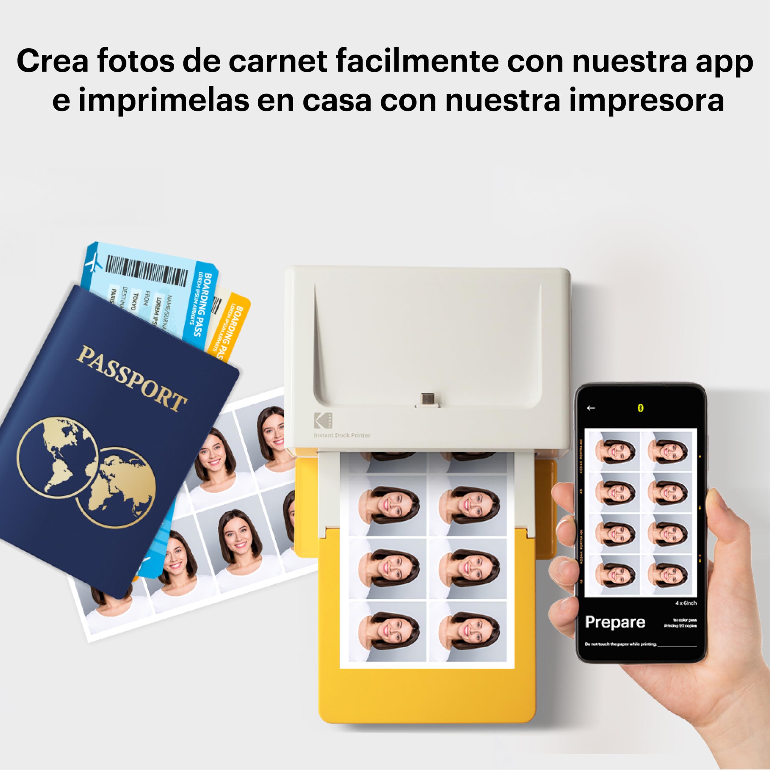KODAK Dock Plus Impresora Fotográfica 10 x 15 cm, 50 Hojas, Impresora para Smartphone con Base Dock & Bluetooth para iPhone & Android, Impresión en Color Instantánea, Sublimación 4PASS