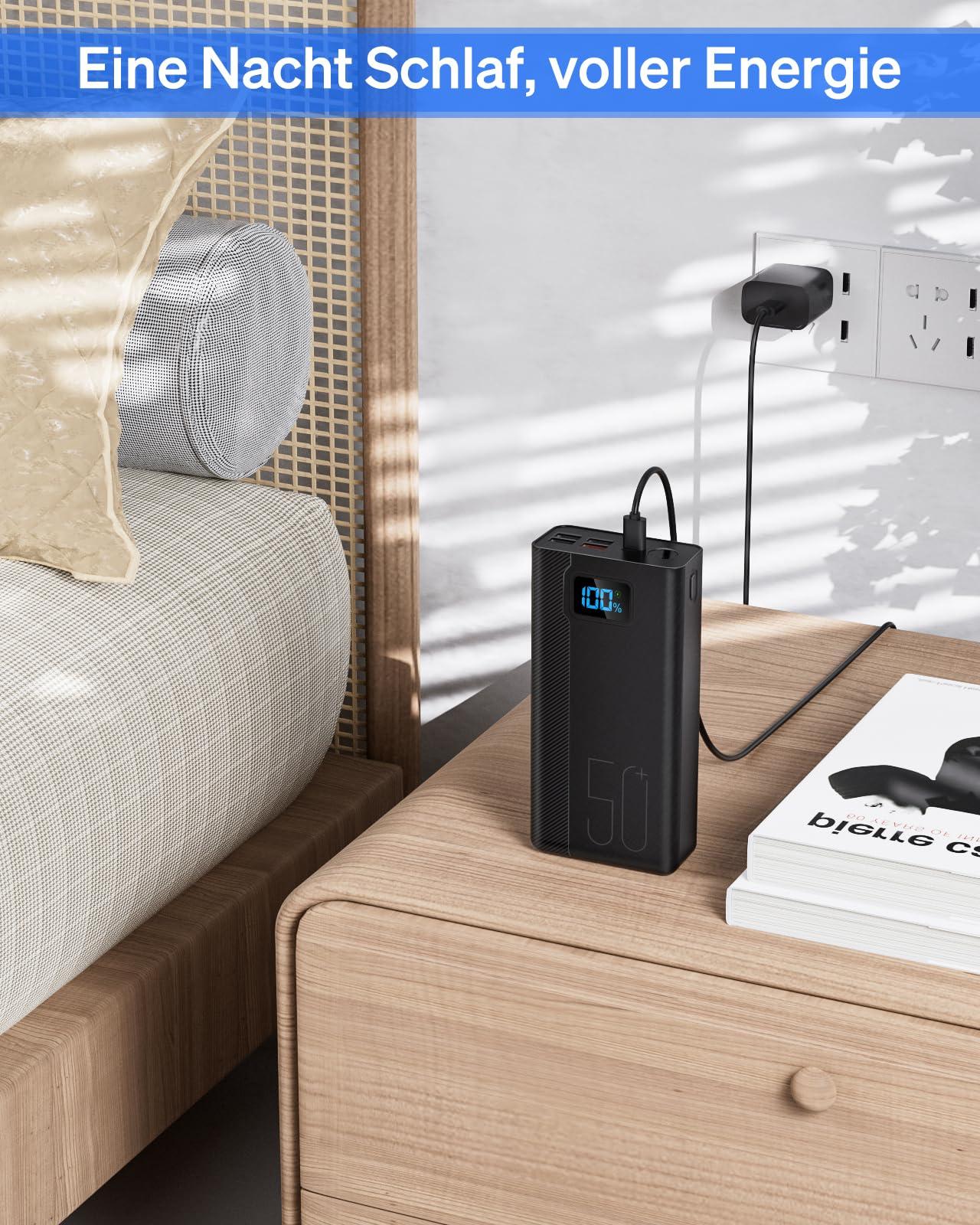 Power Bank: 22,5 W, batteria esterna di grande capacità e 5 uscite e 3 ingressi, lettore MP3 3PM
