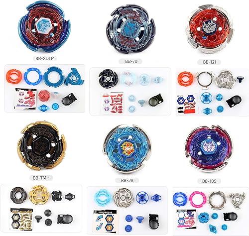 Miniatura 2 de Gyros - Paquete de 6 piezas juego de iniciación de fusión de metal con calcomanías dos lanzadores idea de regalo para niños niños a partir de 6 años