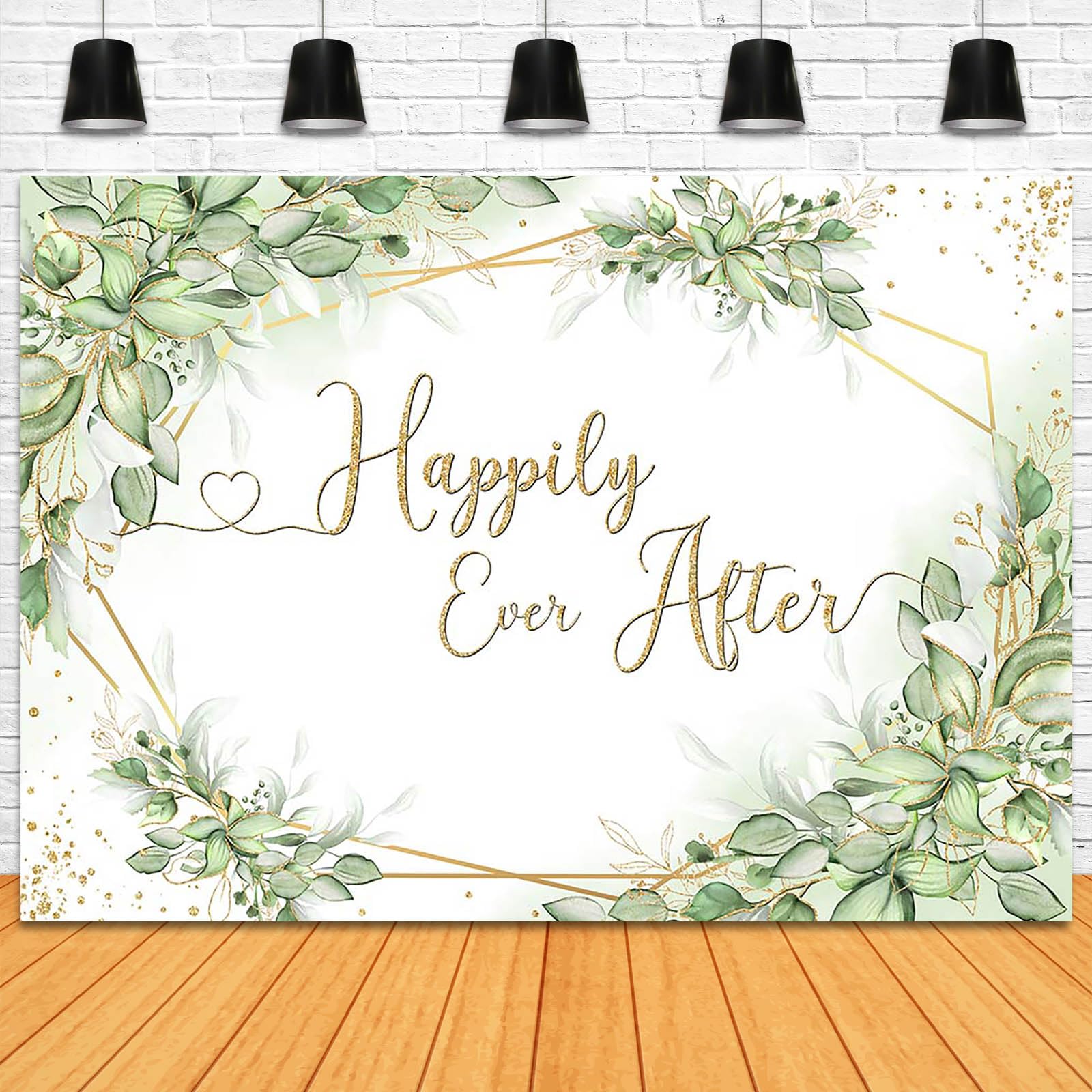 Happily Ever After Hintergrund Salbeigrün Hochzeit Dusche Party Dekorationen Hintergrund Grüne Blätter Brautdusche Banner Fotokabinen-Requisiten (3 x 2,1 m)